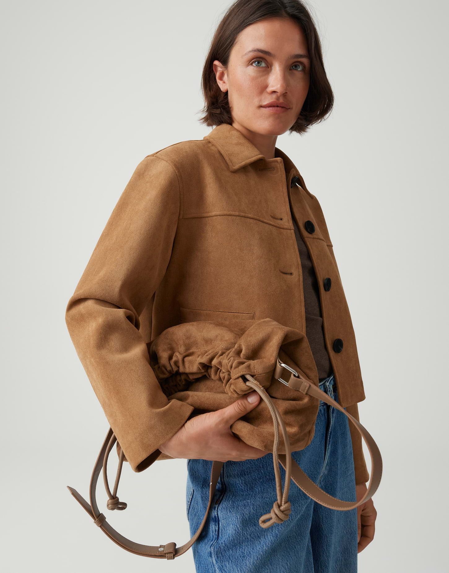 OPUS Handtasche Bucket Bag in Wildleder Optik, Vielseitig kombinierbar für casual Looks