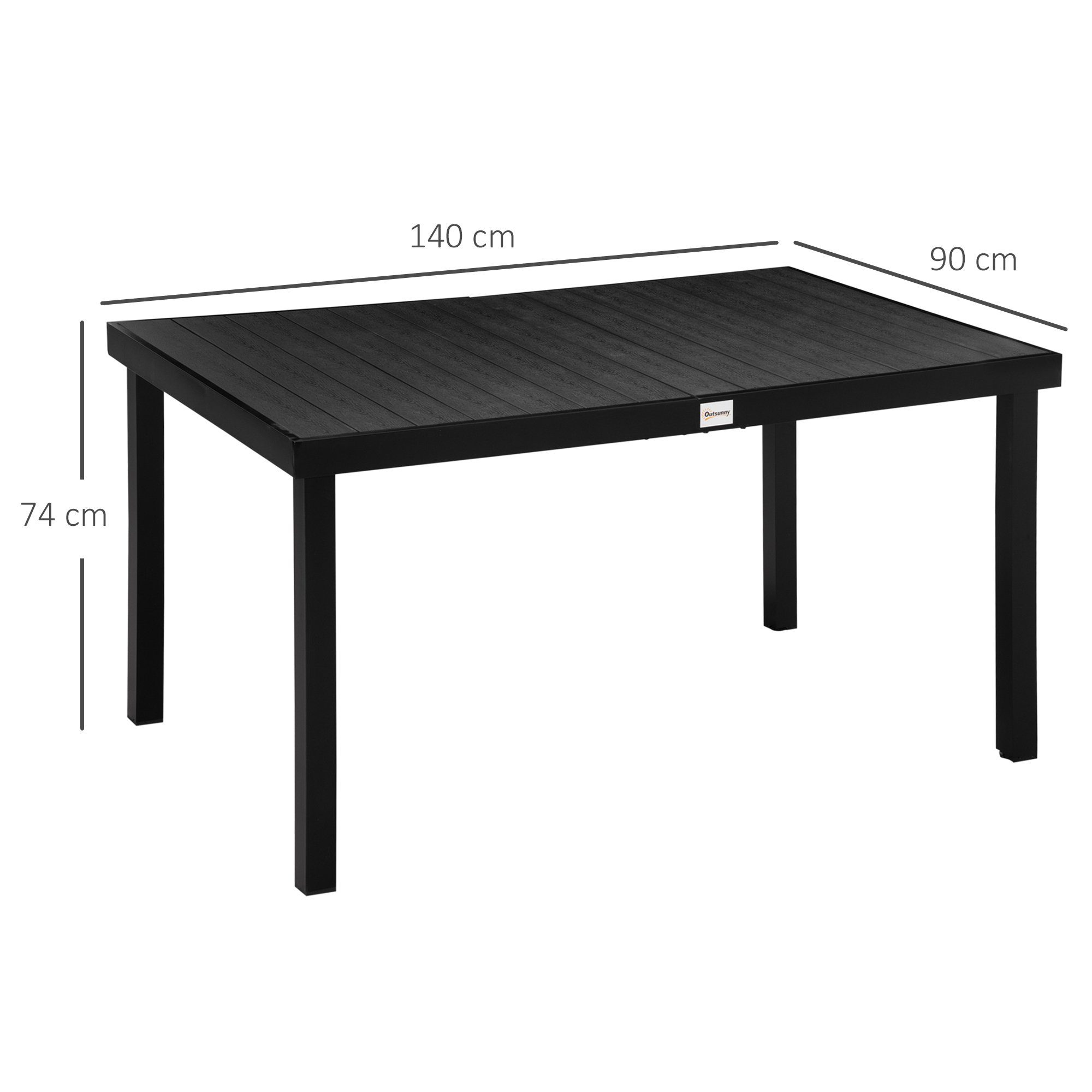 Outsunny Gartentisch Esstisch für 6 Personen (Gartenmöbel, 1-St., Loungemöbel), pflegeleicht Kunststoff Schwarz 140 x 90 x 74 cm