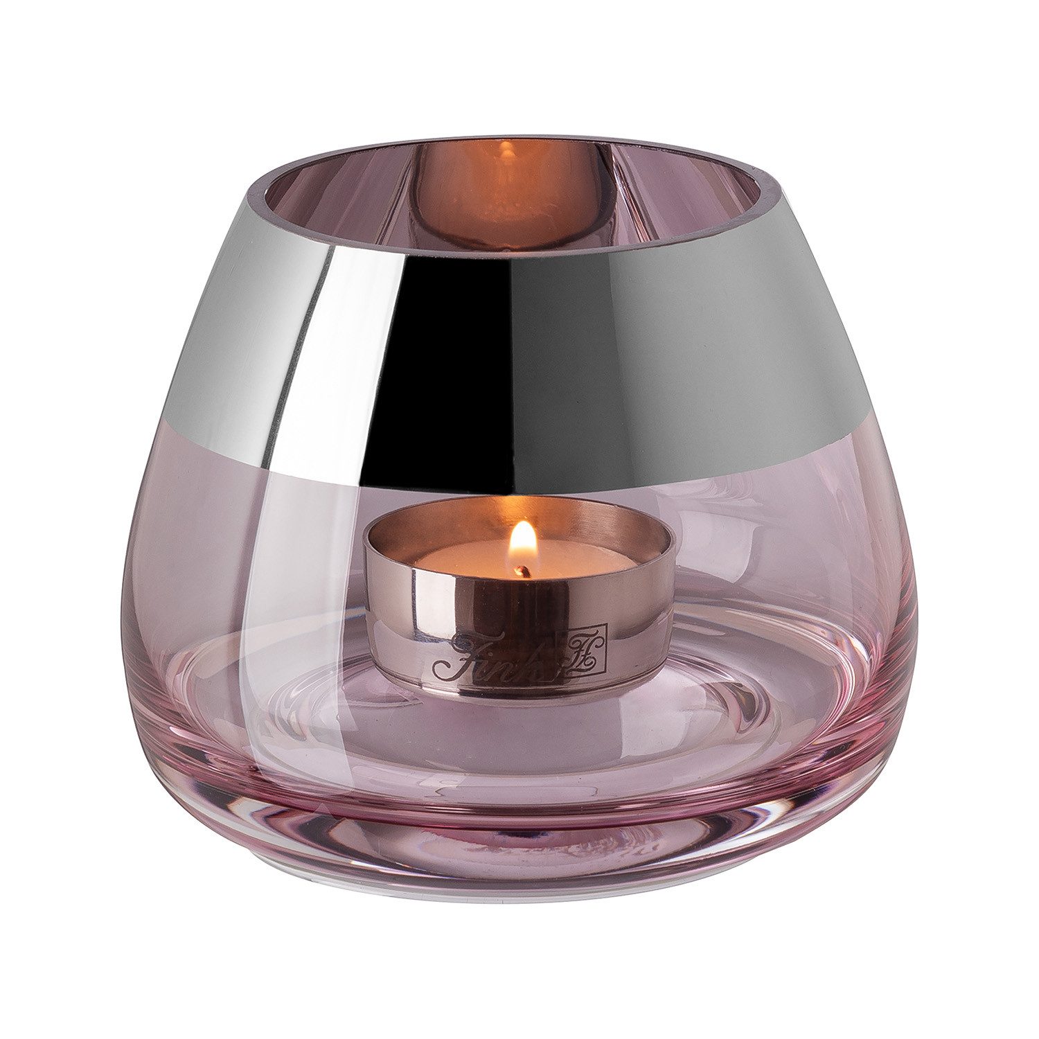 Fink Teelichthalter BELLA Teelichthalter - H.8,5cm x D.11cm - Glas - rose/silberfarben (Windlicht, Teelichtglas - Teelichtkerzenhalter), Edles Glas-Windlicht: Kerzenhalter für Stumpenkerzen & Kerzenleuchter