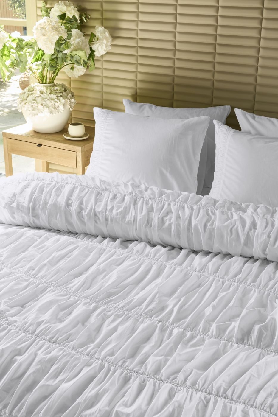 Rivièra Maison Bettwäsche Bettwäsche DE RM Ruffle White 135x200 Weiß, Baumwolle, 1 teilig, 135 x 200 cm + 1x 80 x 80 cm
