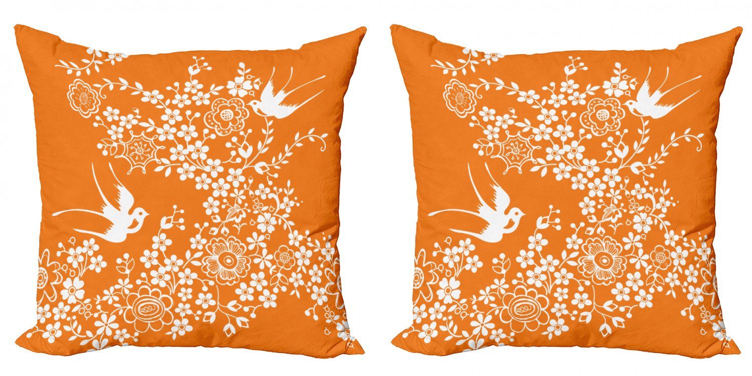 Kissenbezüge Modern Accent Doppelseitiger Digitaldruck, Abakuhaus (2 Stück), Orange und Weiß Flora und Fauna