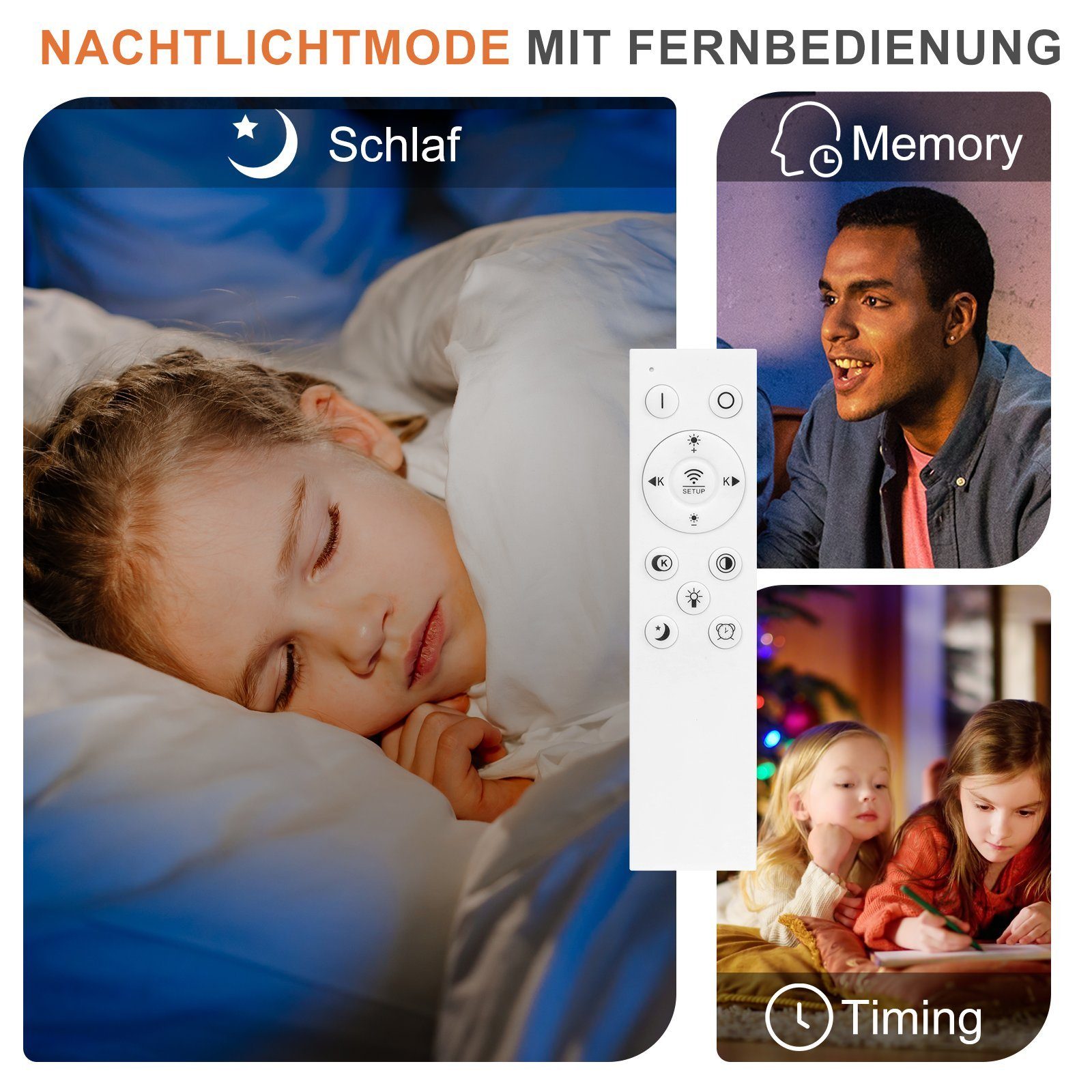 Nettlife LED Deckenleuchte Schlafzimmer Schwarz/Weiß Dimmbar Metall Wohnzimmer mit Fernbedienung, Dimmbar, LED fest integriert, Warmweiß Neutralweiß Kaltweiß, S – Bild 4 von 5