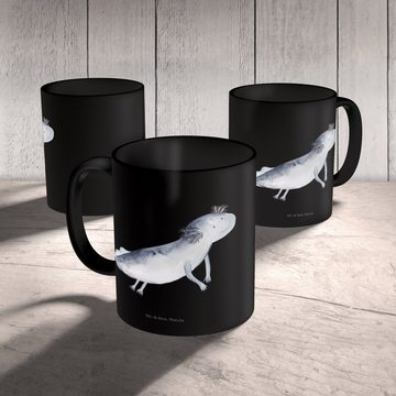 Mr. & Mrs. Panda Tasse Axolotl Schwimmen, Kaffeebecher, Teetasse, Keramiktasse, Keramik Schwarz, Herzberührende Designs