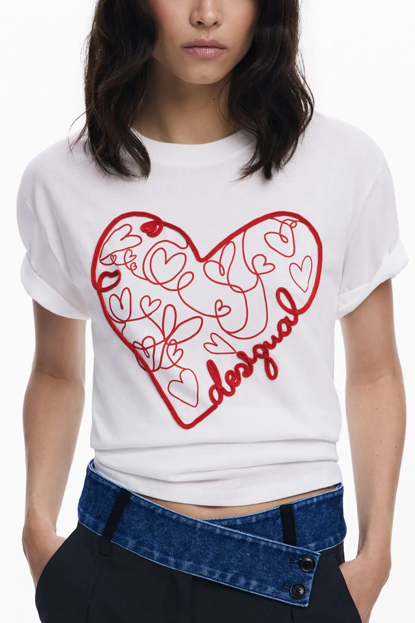 Desigual T-Shirt Weißes Damen Kurzarm-T-Shirt mit Print und