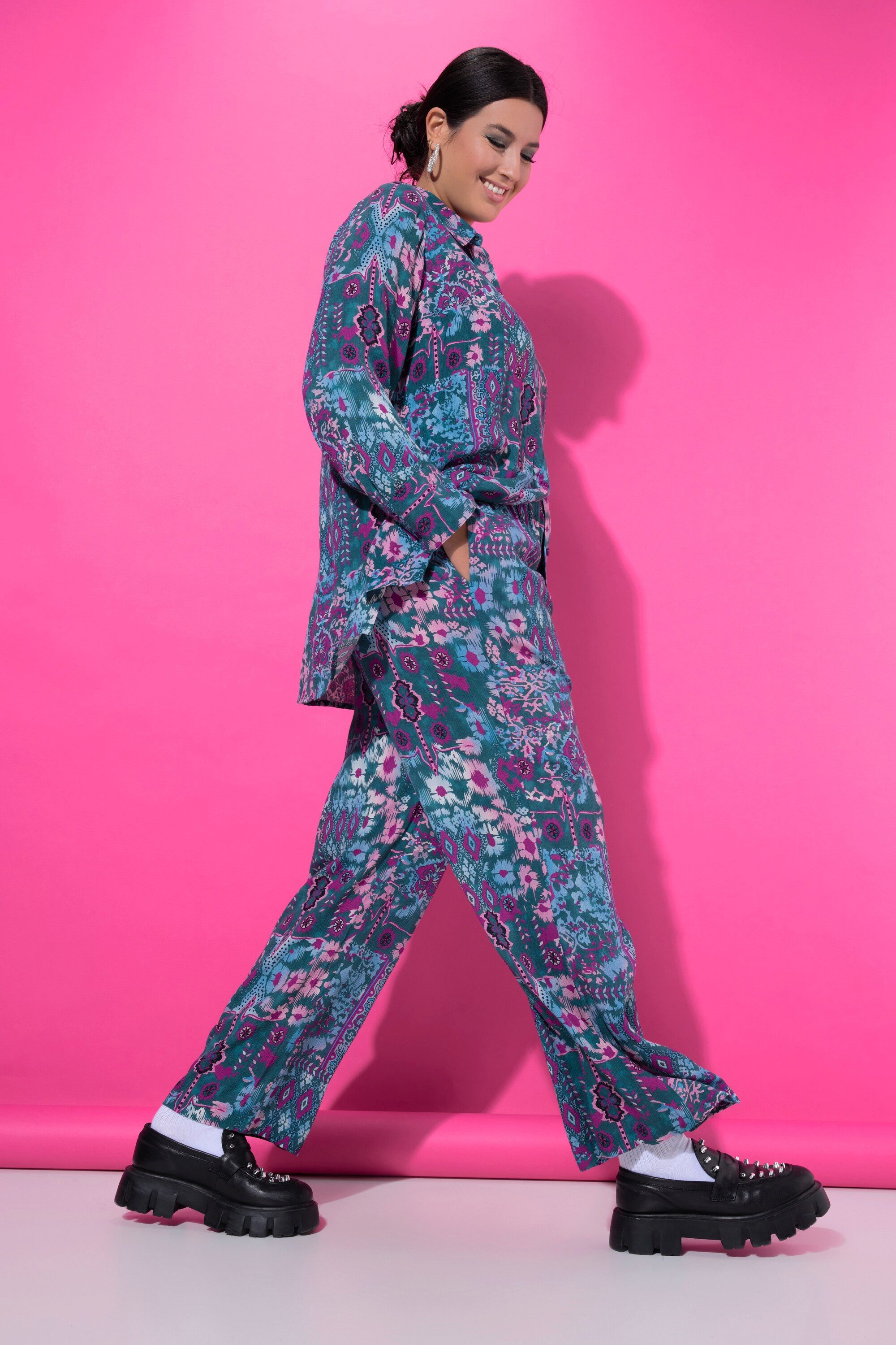 Studio Untold Schlupfhose Hose Wide Legs Strukturware Flower-Print
