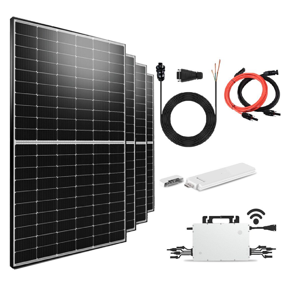 SOLAR-HOOK etm Solaranlage 2000W/1600W Drosselbar Mit DTU-WLite-S 500W Solarmodule, und Balkonkraftwerk- Wechselrichter, Wielandstecker HMS-1600/800W/600W 10m Hoymiles