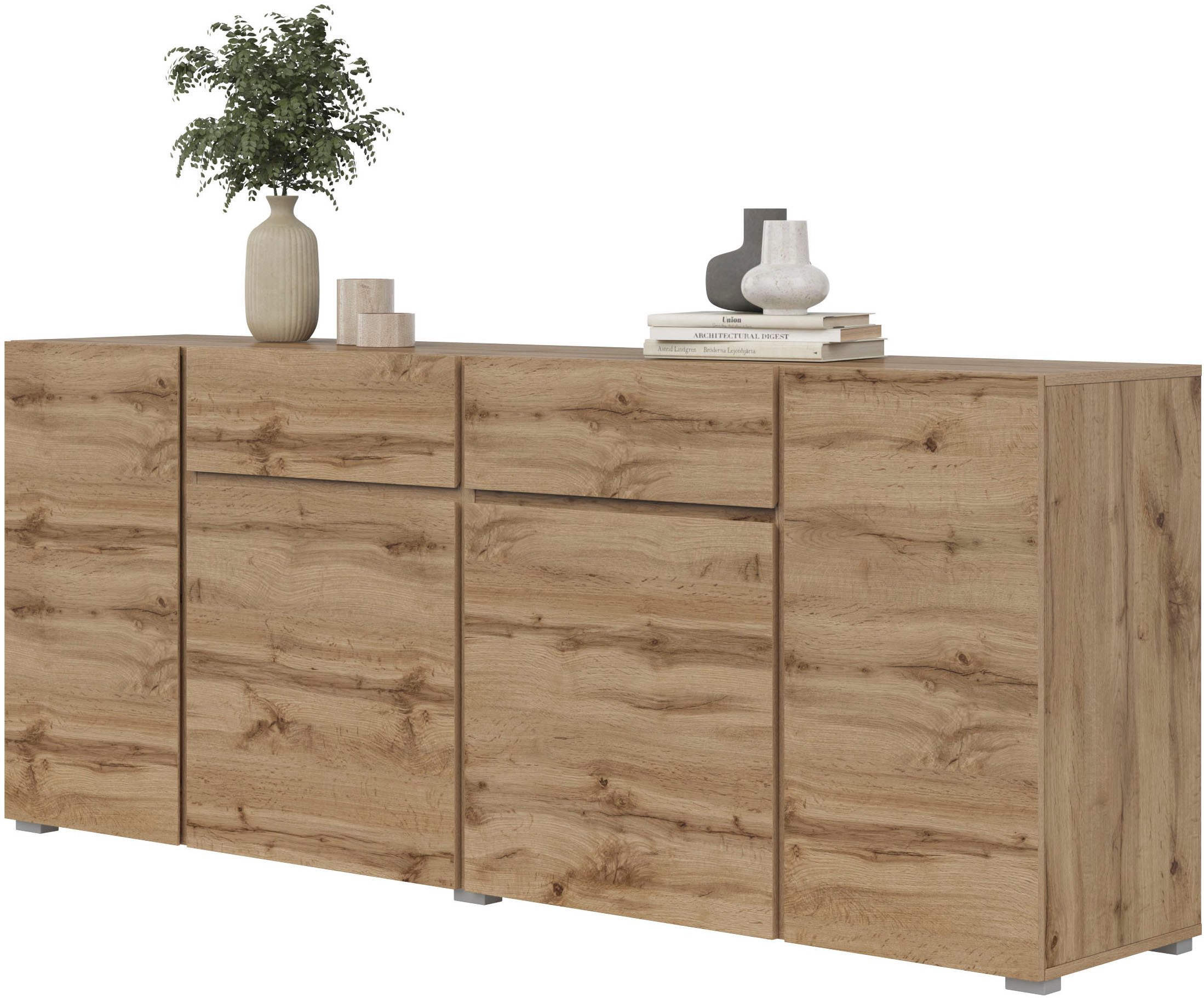 OTTO home Sideboard Metric,Breite 195 cm, grifflose Kommode 4 Türen/2 Schubkästen, Schubladenschrank mit viel Stauraum, Einlegeböden verstellbar