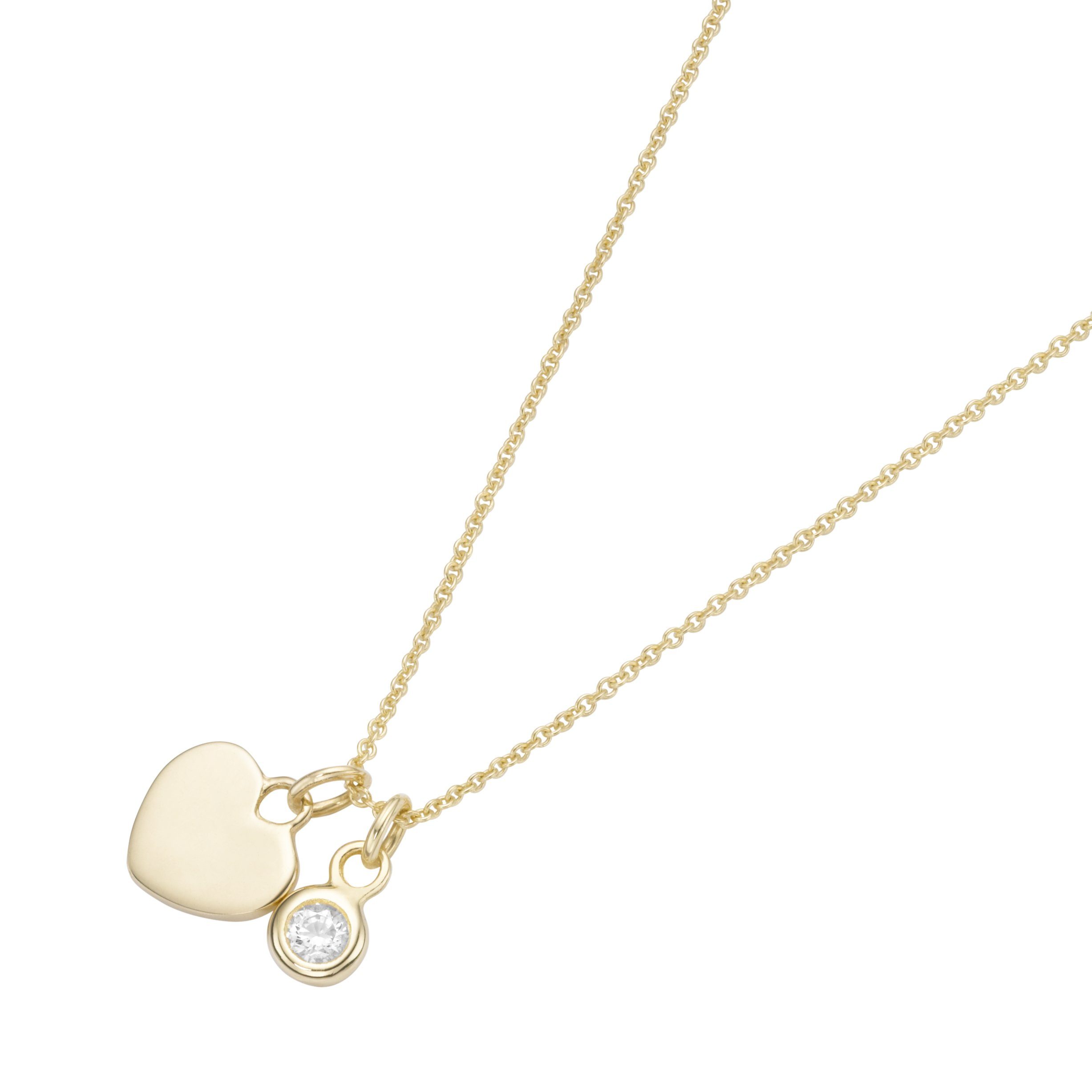 Goldkette 2 Anhänger, Herz und Zirkonia, Gold 375