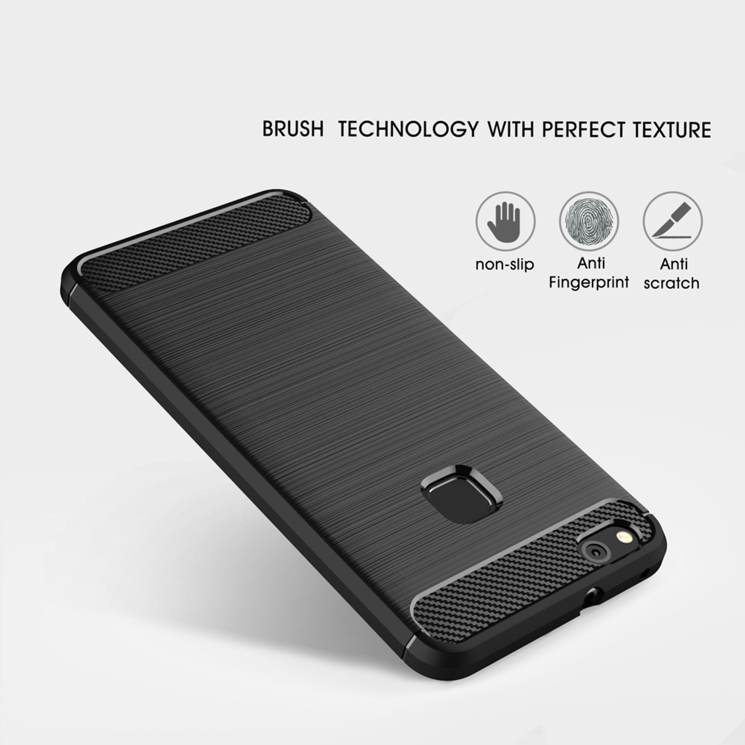 Nalia Smartphone-Hülle Huawei P10 Lite 13,2 cm (5,2 Zoll), Carbon Look Silikon Hülle / Matt Schwarz / Rutschfest / Karbon Optik