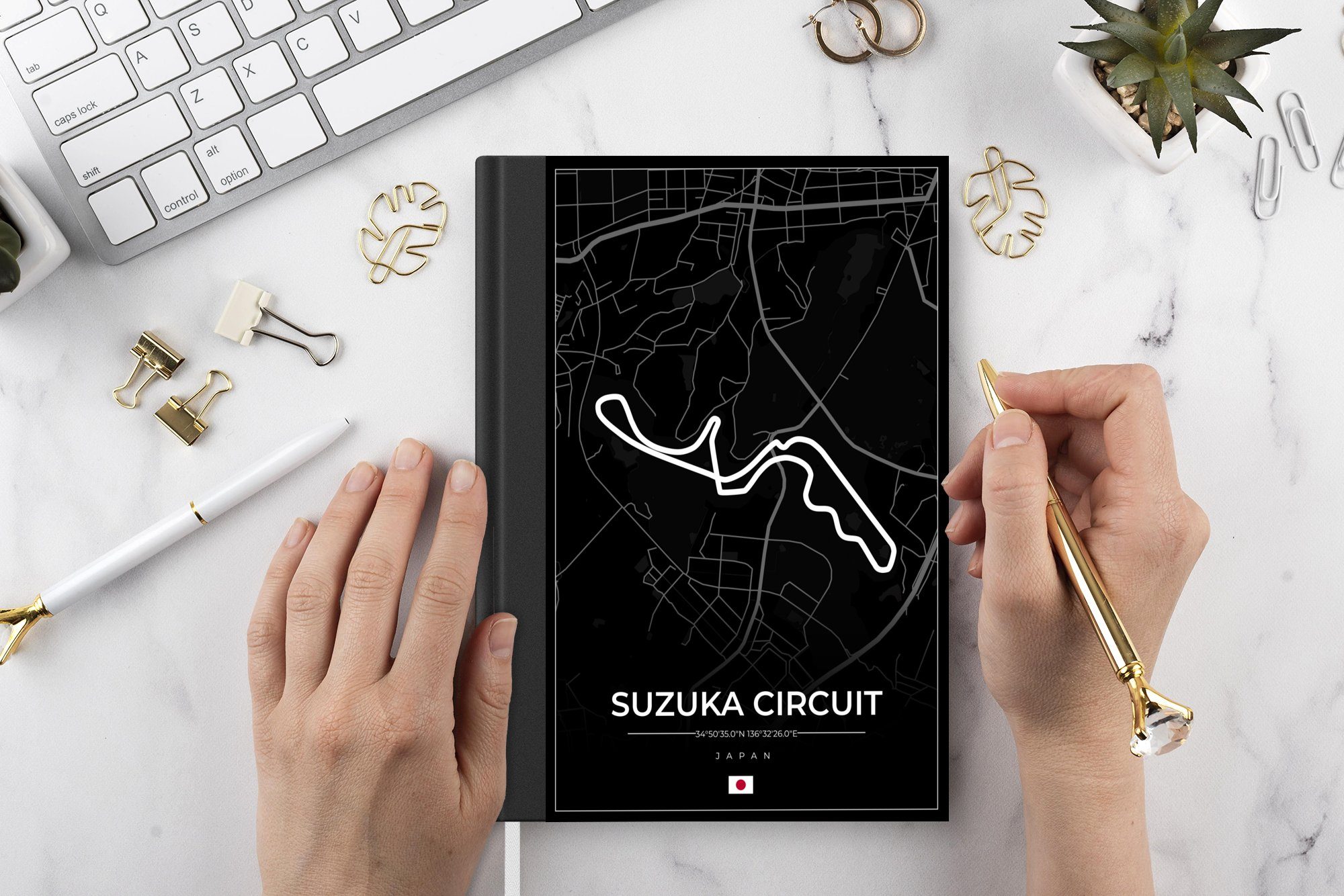 MuchoWow - Suzuka Schwarz, Japan Notizbuch Circuit Rennstrecke - - Journal, Seiten, - Rennsport A5, 98 Tagebuch, Notizheft, - Merkzettel, Haushaltsbuch F1