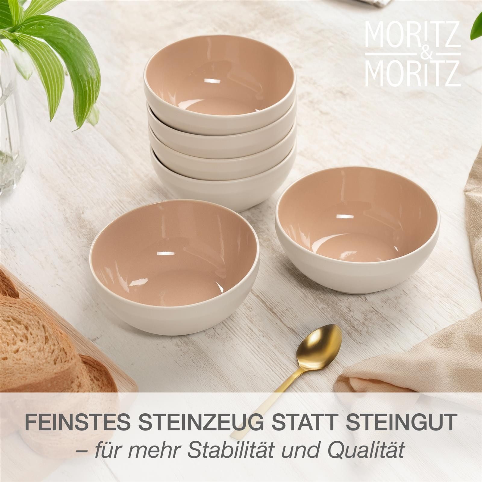 Moritz & Moritz Geschirr-Set CAVO Müslibowl Almond (6-tlg), Steinzeug, Spülmaschinengeeignet – Bild 4 von 5