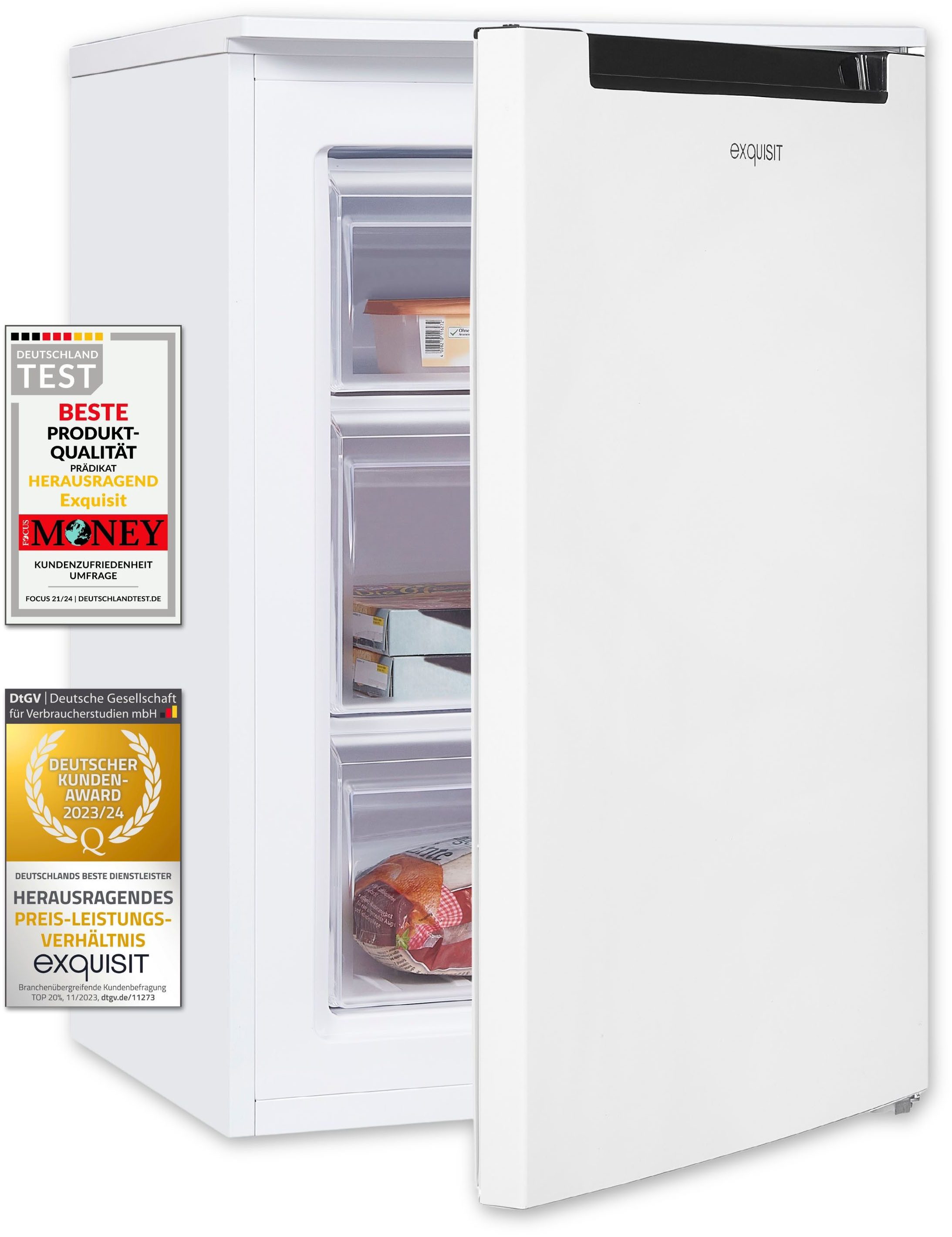 exquisit Gefrierschrank GS81-040D weiss, 85 cm hoch, 55 cm breit, 4*-Gefrierschrank mit ergonomischer Griffmulde – bequem zu öffnen