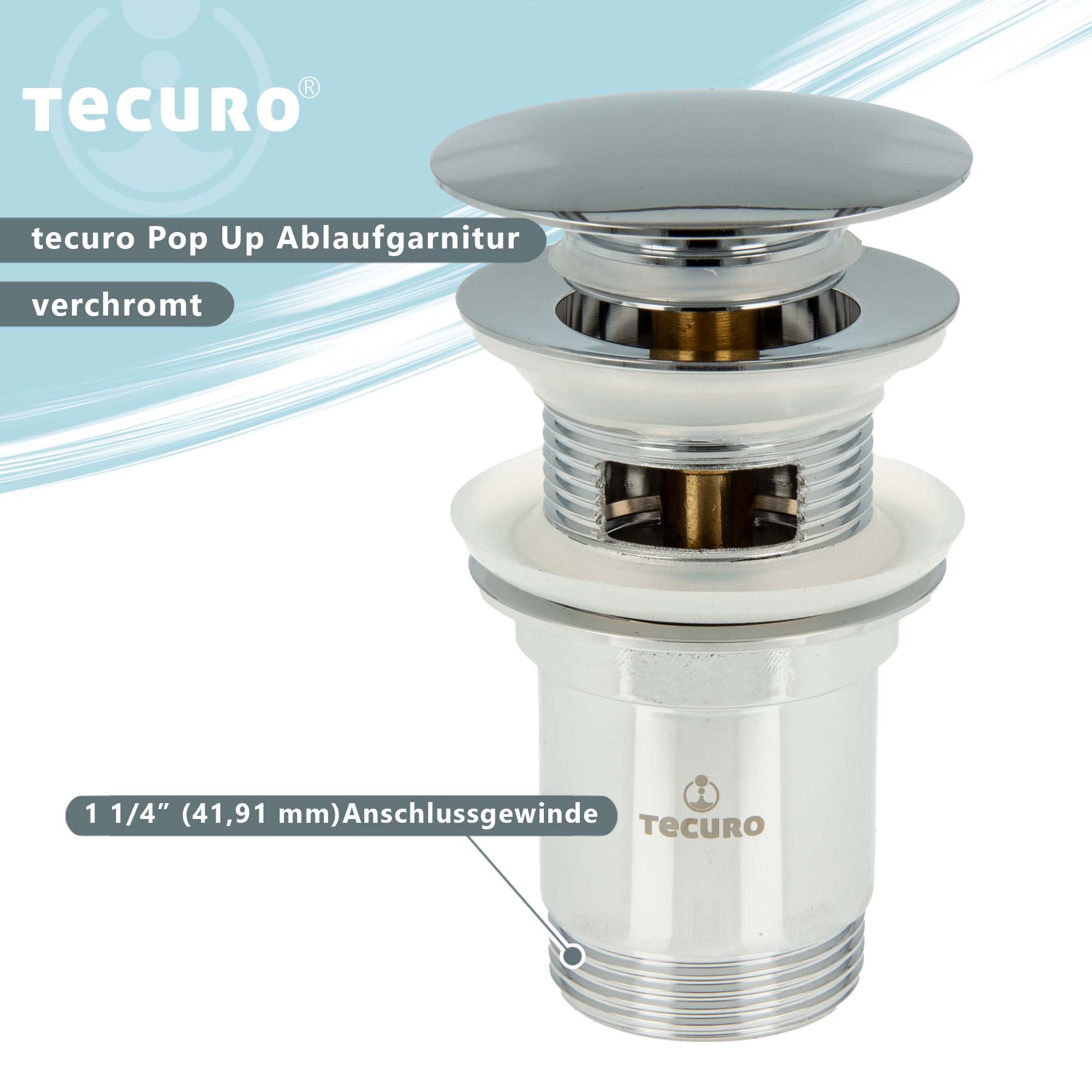 tecuro Ablaufgarnitur Pop Up Ablaufgarnitur verchr., 1 1/4 Zoll - f. Waschbecken m. Überlauf