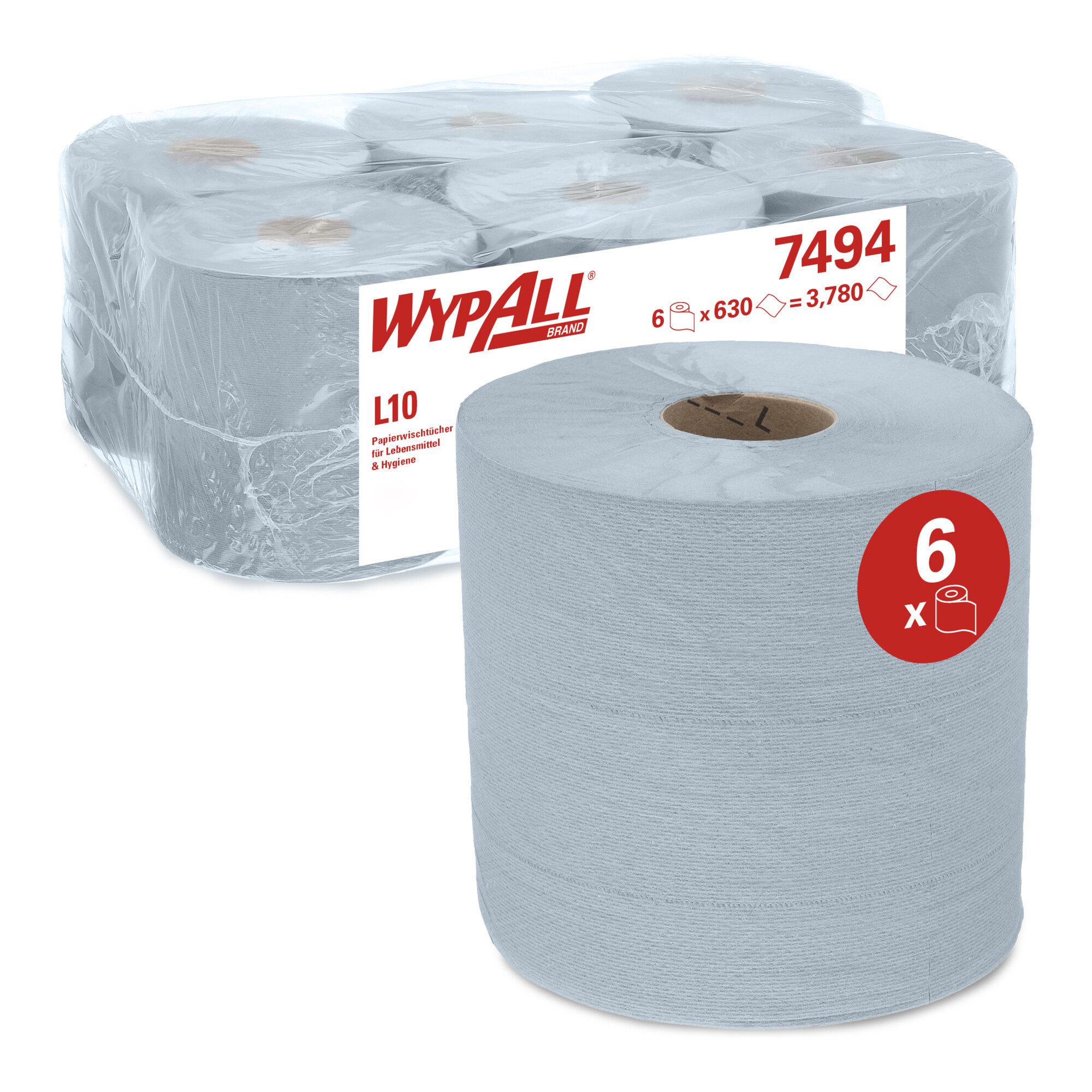 Wypall WypAll Papierwischtücher für Lebensmittel Hygiene, 6 Rollen x 630 Wisc Reinigungstücher