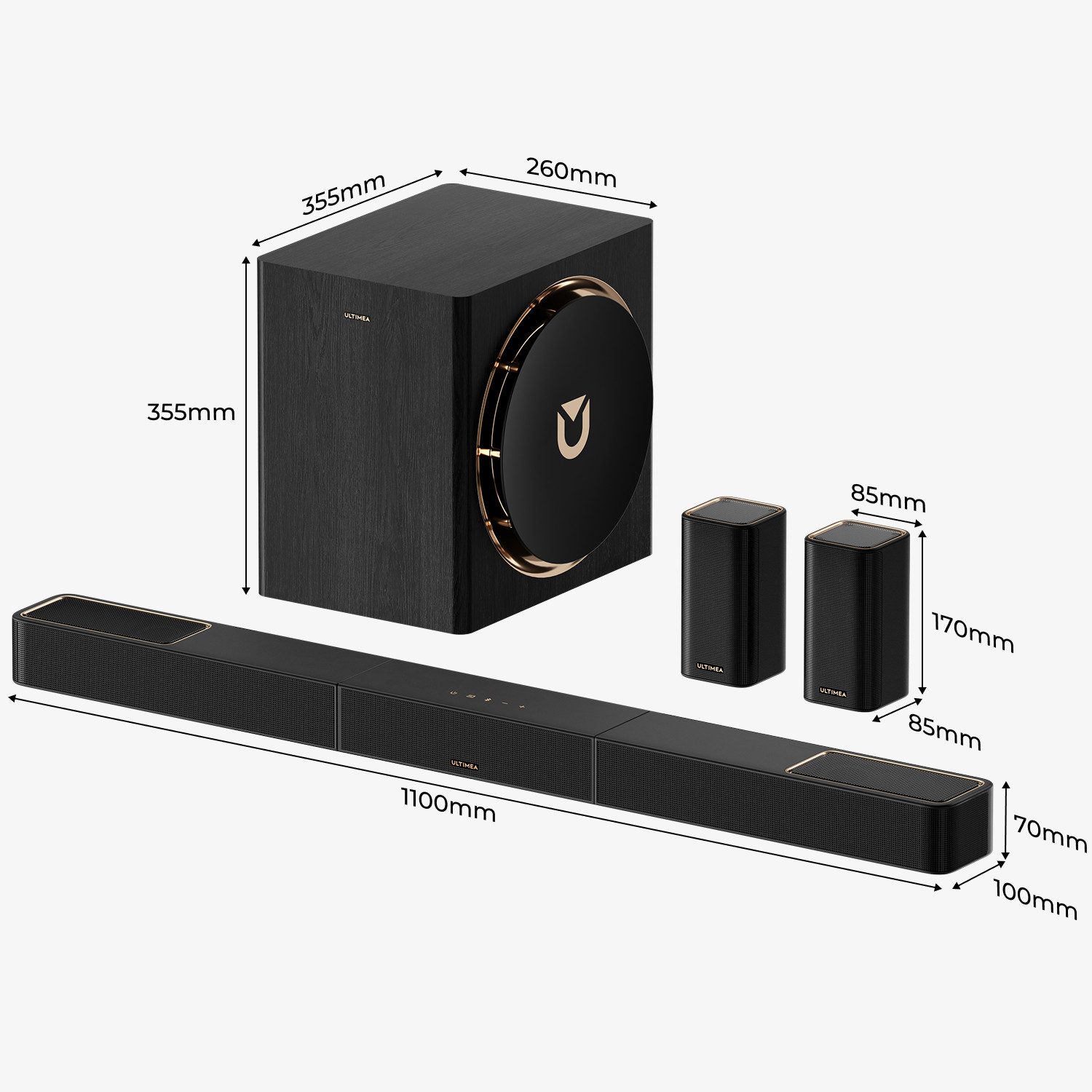 Ultimea Heimkinosystem Skywave X60 Soundbar 7.1.4 (Sub, Dolby Atmos, Surround Sound) (840 W, Kabelloses Surround Sound Bar System, heimkino soundsystem) – Bild 5 von 5