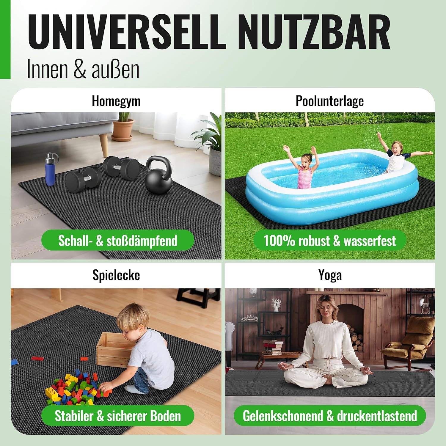 AthleticPro Bodenmatte Fitness [30x30cm] - extra dicke Schutzmatten, in verschiedene Sets (30x30x1,2cm), Rutschfest, leicht zu reinigen, EVA-Steckmatten – Bild 5 von 5
