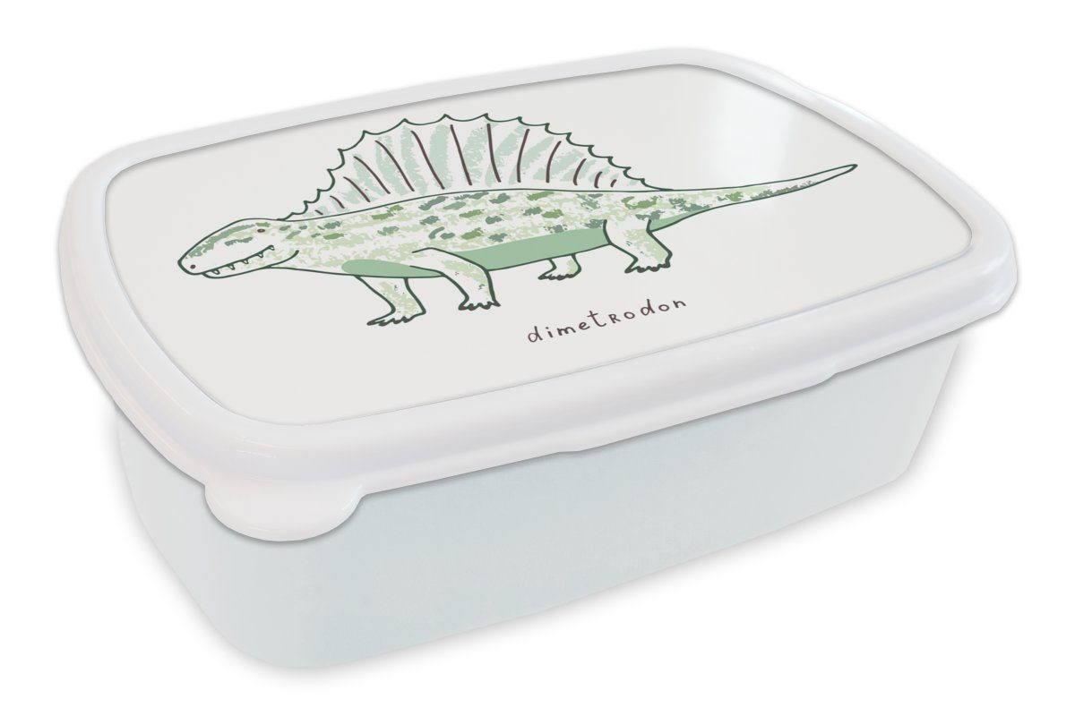 MuchoWow Lunchbox Kinderzimmer - Dimetrodon Kinder Brotdose, Kinder, Kunststoff, und Jungen - Dinosaurier - Jungs weiß Brotbox für - Erwachsene, für Mädchen Mädchen (2-tlg), und 