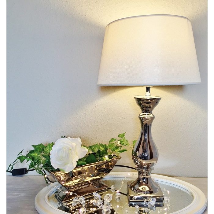 DRULINE Stehlampe 60 cm Keramik Lampe Silber Weiß Tischleuchte Tisch