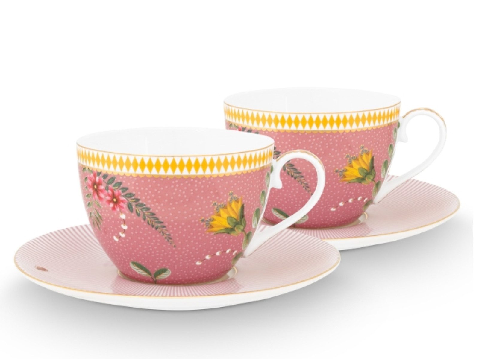 PiP Studio Tasse La Majorelle Tasse mit Untertasse pink 0,28 l Set2, Porzellan, Set/2 Cups & Saucers La Majorelle Pink 280ml