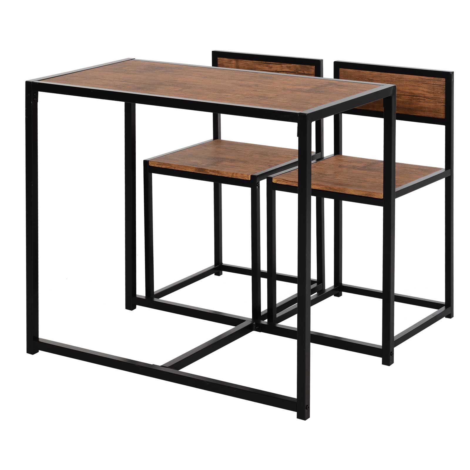 OKWISH Essgruppe mit 2 Stühlen aus Metall & MDF für kleine Räume, (76H x 90B x 47T cm + 73H x 40T x 40B cm, 3-tlg., Küchentisch & Esstisch-Set für Esszimmer, Küche & Balkon), Platzsparende, für den täglichen Gebrauch & kompakte Wohnbereiche