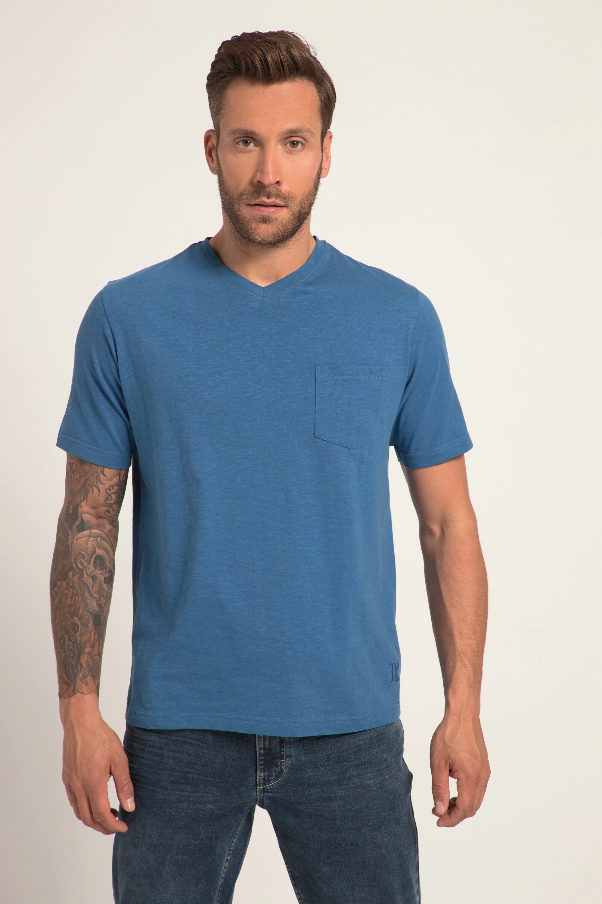 JP1880 T-Shirt T-Shirt Basic Halbarm V-Ausschnitt Flammjersey ozeanblau