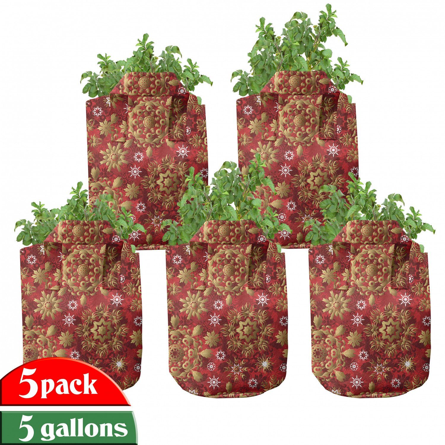 Abakuhaus Pflanzkübel hochleistungsfähig Stofftöpfe mit Griffen für Pflanzen, Red Mandala Weihnachten Flora Ornament