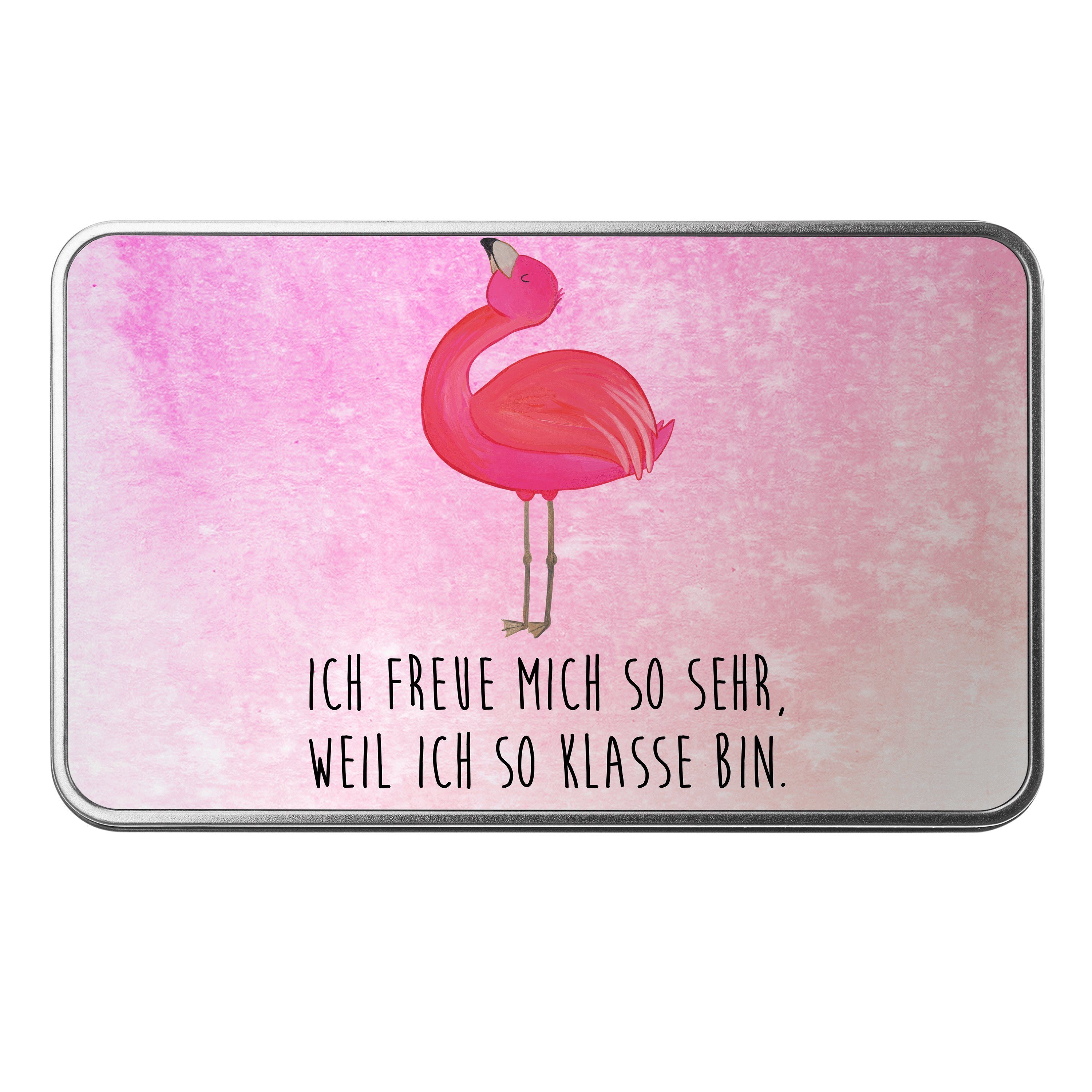 Mr. & Mrs. Panda Dose Flamingo stolz - Aquarell Pink - Geschenk, Vorratsdose, Aufbewahrungs (1 St)