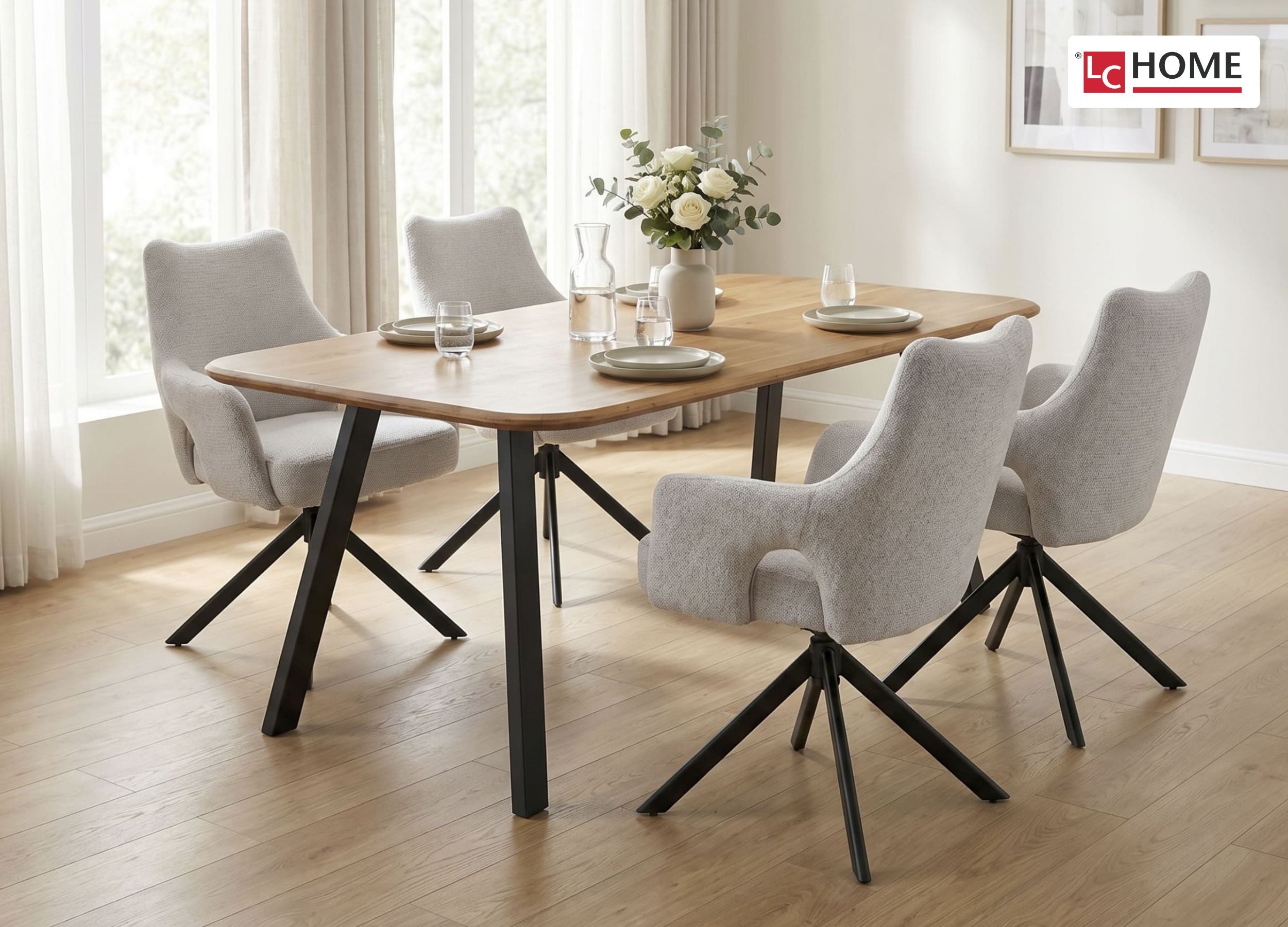 LC Home Essgruppe LC Home Essgruppe Livrono Esstisch Wildeiche Esszimmerstühle Webstoff