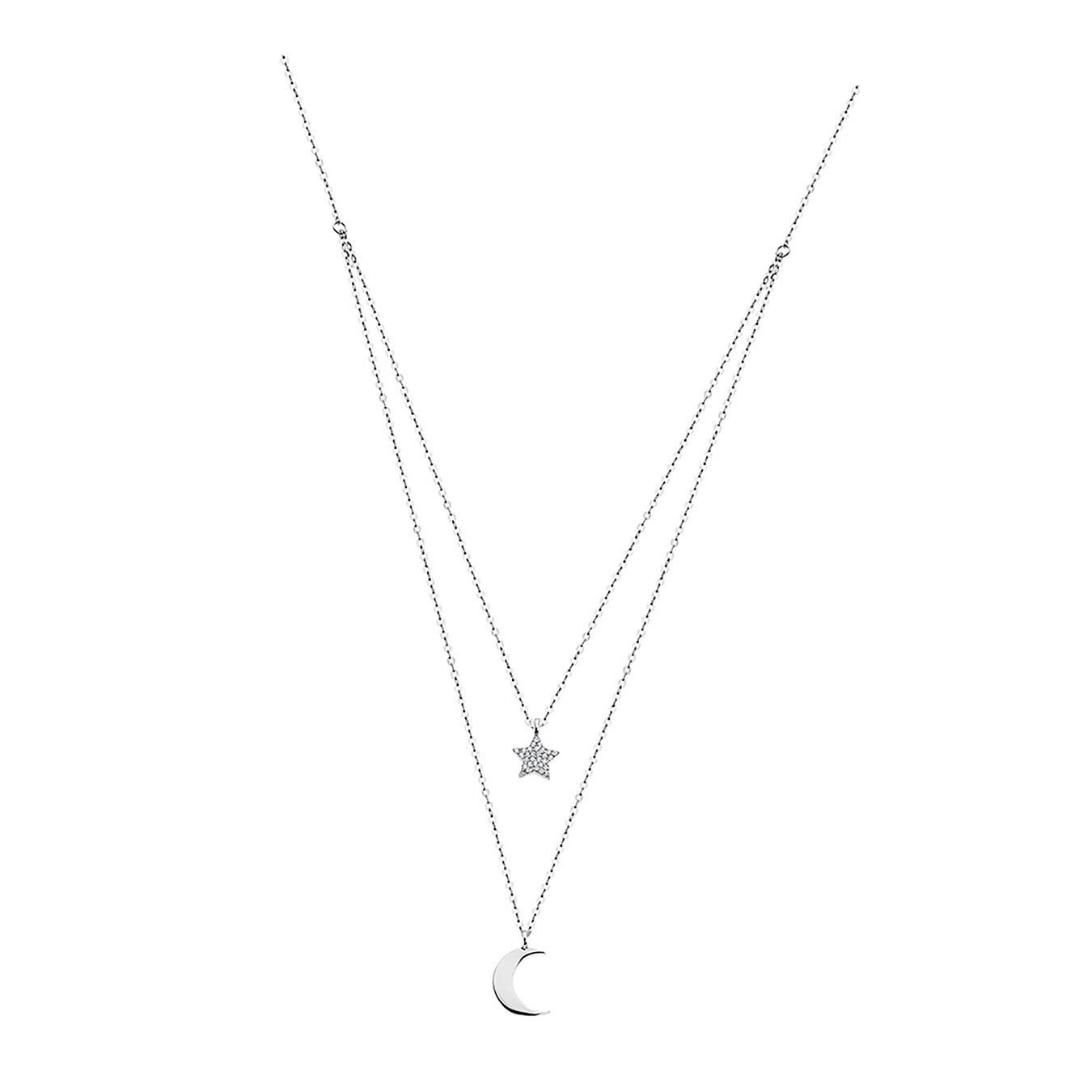 LOTUS SILVER Silberkette LOTUS Silver Mond und Stern Halskette (Halskette), Halskette Mond und Stern 42cm, 925 Sterling Silber, Farbe: weiß,silber