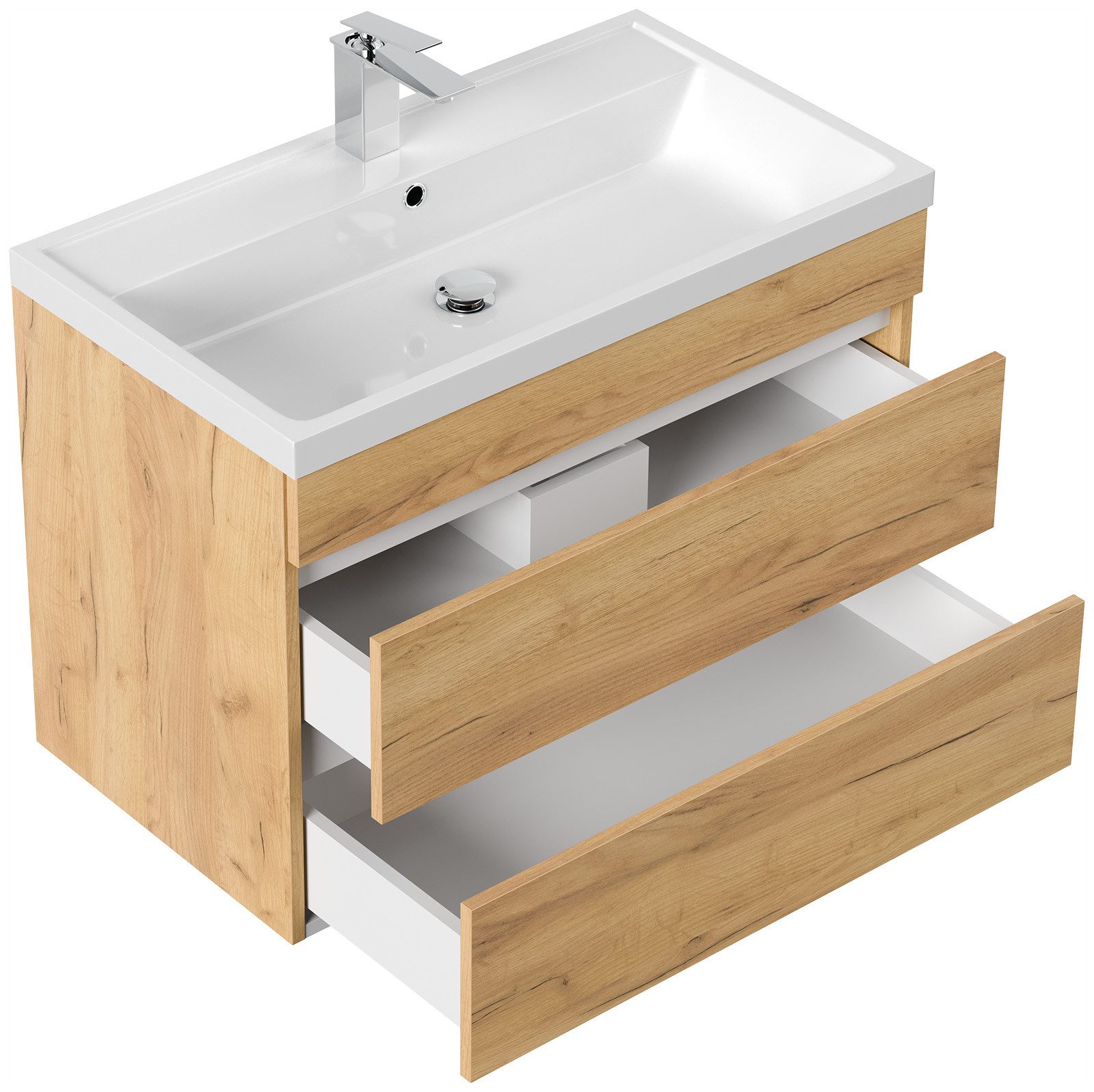 Magnolia Home Waschtisch Badmöbel Via 80 SoftClose eiche gold mit grifflosen Schubladen