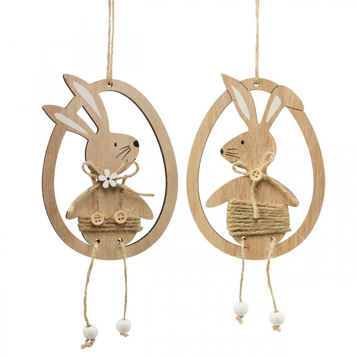 Osterfigur Dekoanhänger Holz Osterdeko Hase im Ei, 23cm, 6er Set, Landhausstil