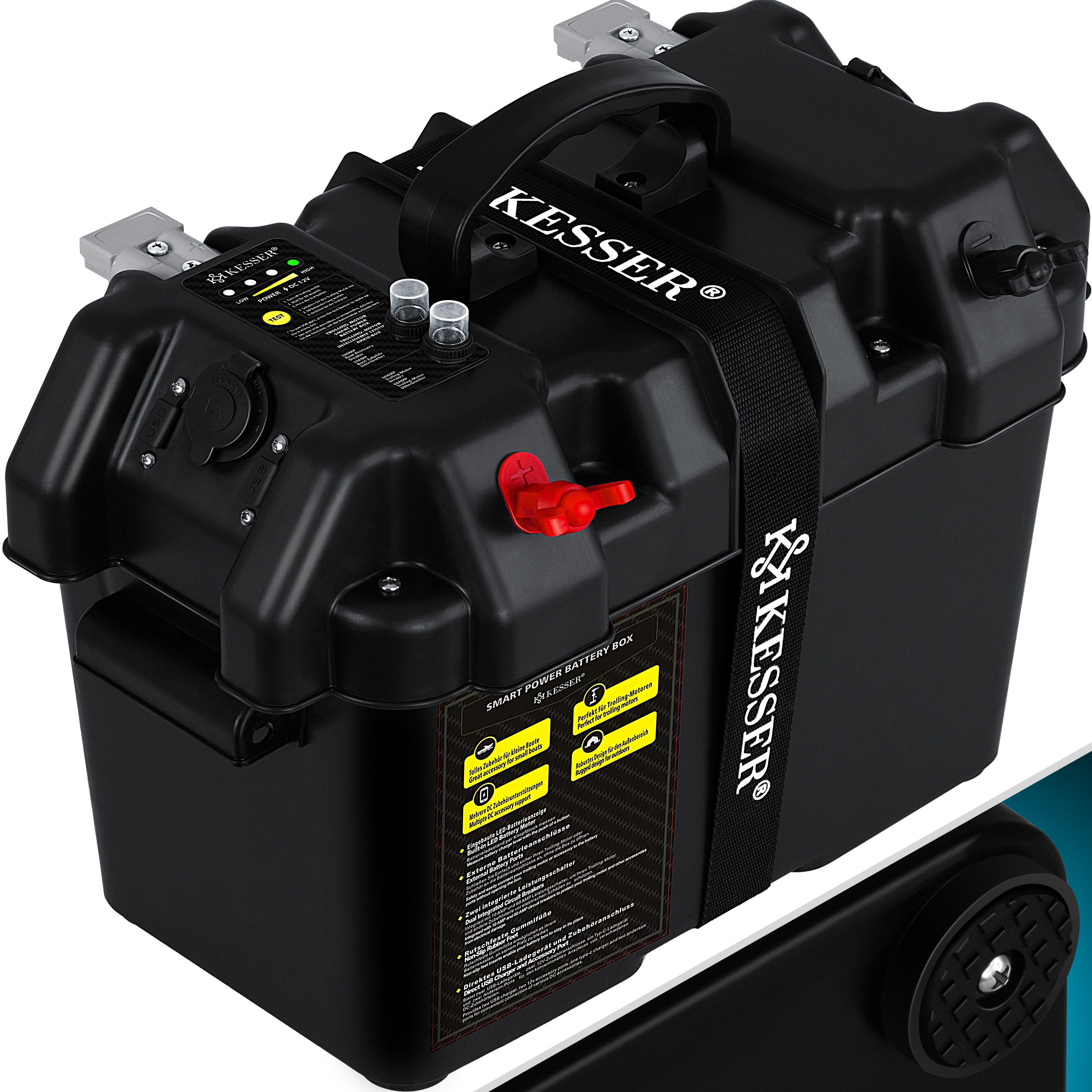 KESSER Batterie, Batteriebox für Bootsmotor Elektromotor Schlauchboot