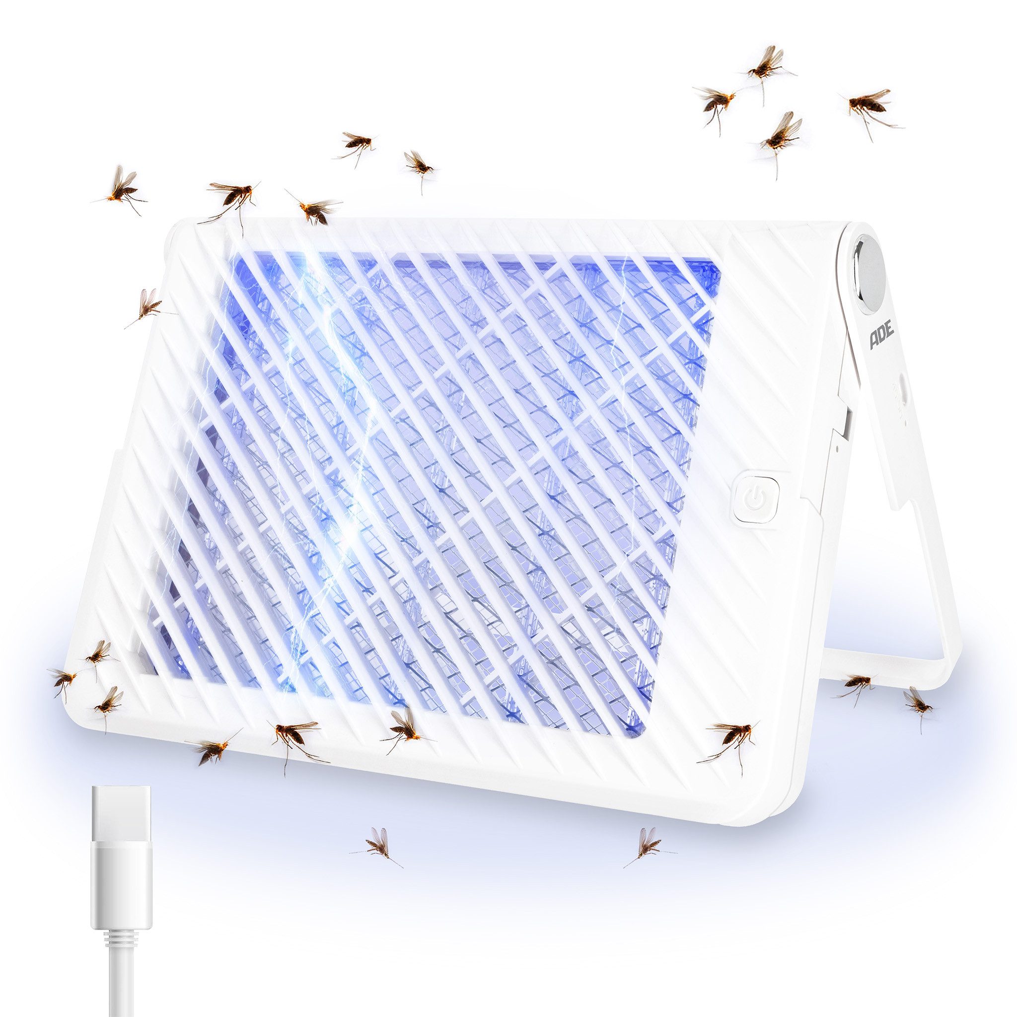 ADE Insektenvernichter akkubetrieben (24 Std. Laufzeit), mit UV-Licht, 3.000 Volt, gegen Schnaken, Gelsen, Moskitos, Stechmücken