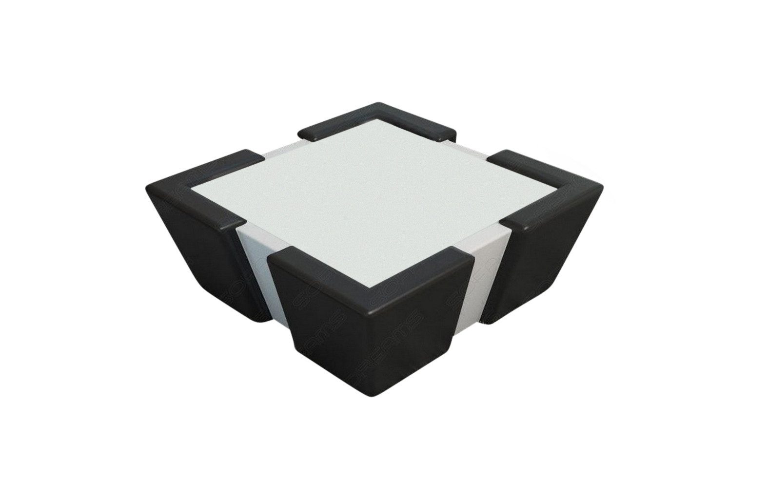 Sofa Dreams Couchtisch Couchtisch Apollonia Tisch Stoff mit Sicherheitsglasplatte 12mm (1 Tisch), Mikrofaser Bezug in Hellgrau, Akzentfarbe Kunstleder Schwarz