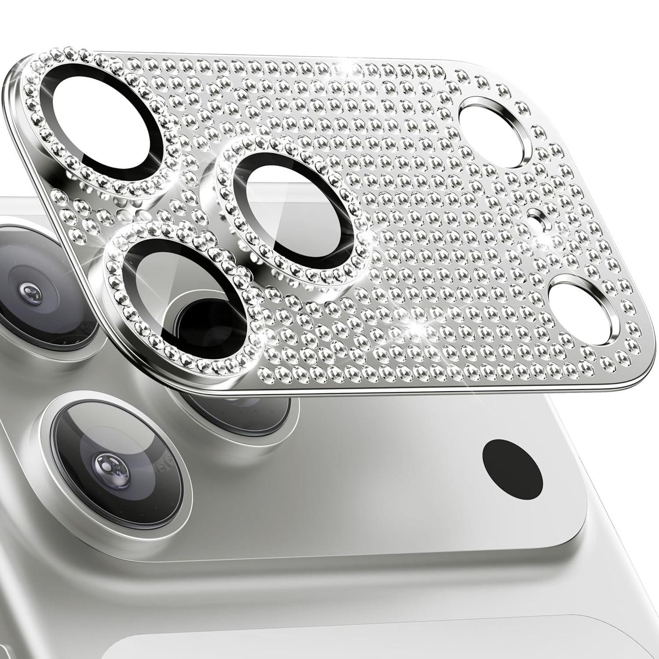 Wigento Handyhülle Für Apple iPhone 17 Pro Kamera Diamant Design Schutz Metall Silber, Aluminiumlegierung, hohe Lichtdurchlässigkeit, Anti-Fingerprint