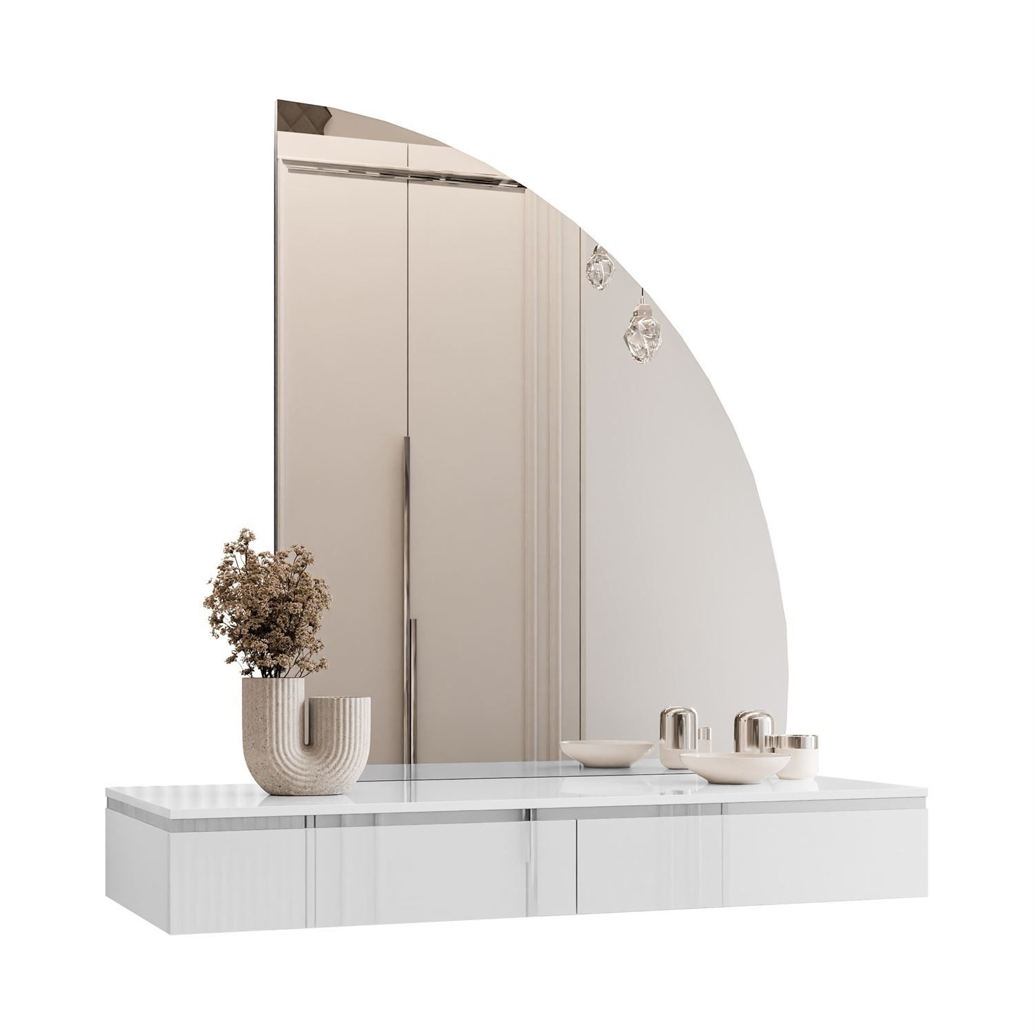 ALLHOUSE24 Schminktisch PEONY SILBER Hängender Schminktisch Halbmond Spiege günstig online kaufen