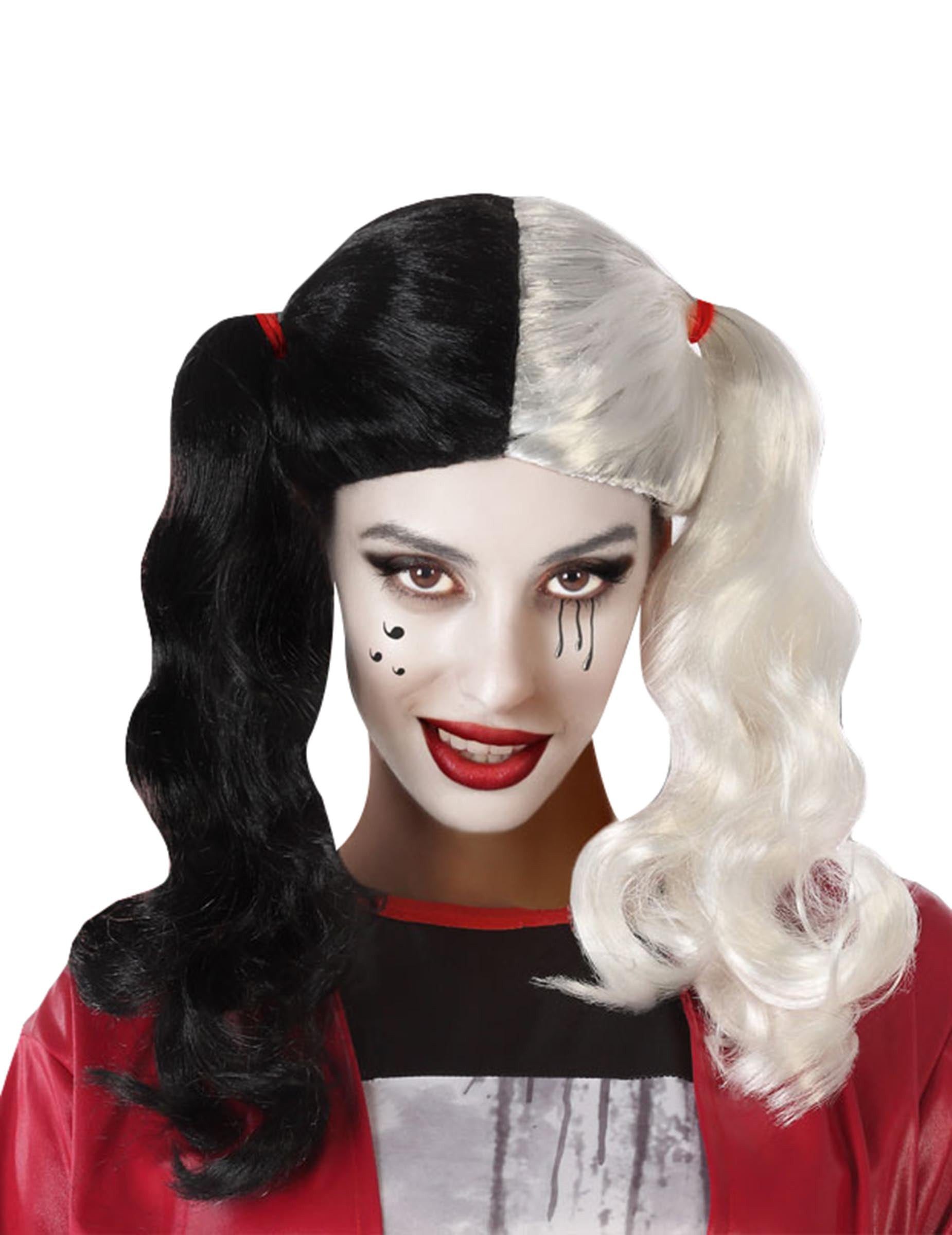 atosa Kostüm Zweifarbige Assassinen-Perücke Halloween-Accessoire schwarz-weiss