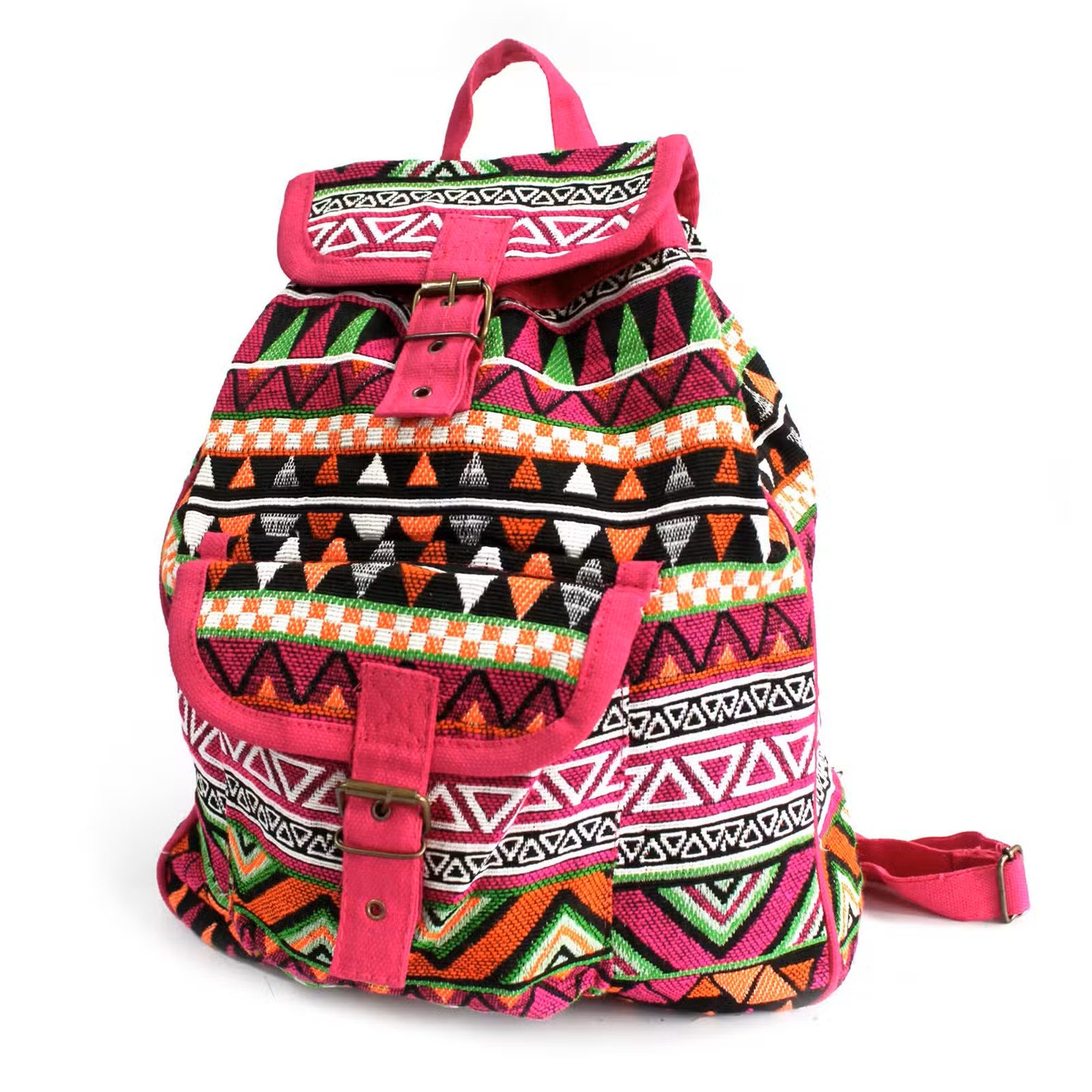 Ancient Wisdom Freizeitrucksack Freizeitrucksack Rucksack Damen Pink – für Uni Alltag Reise Outdoor, Jacquard-Stoff, Ethno-Design mit markantem Muster