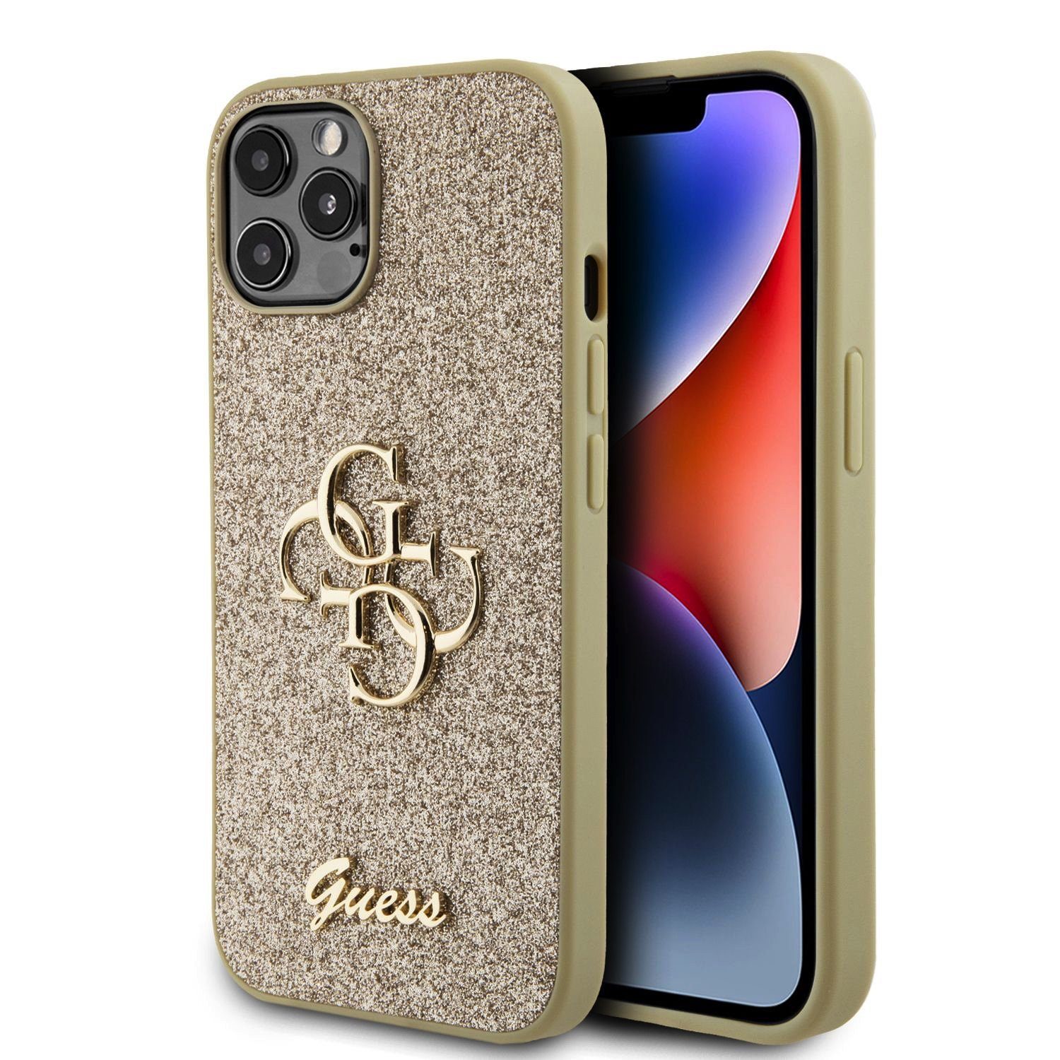 Guess Handyhülle Guess PU Fixed Glitter 4G Metal Logo Case für iPhone ...