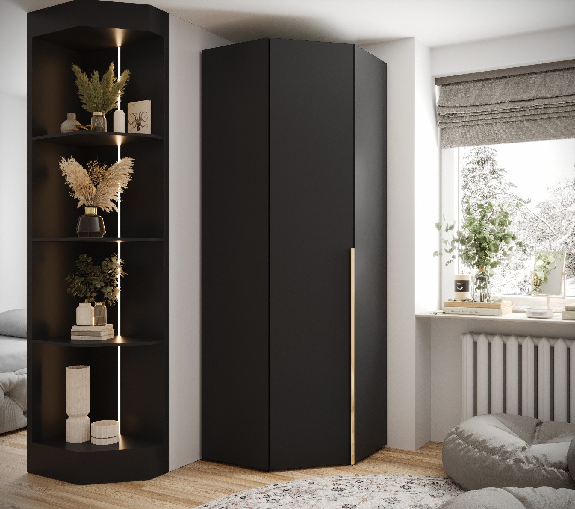 ABIKS MÖBEL Eckschrank Inova 1 Eckkleiderschrank mit Kleiderstange und Rega günstig online kaufen