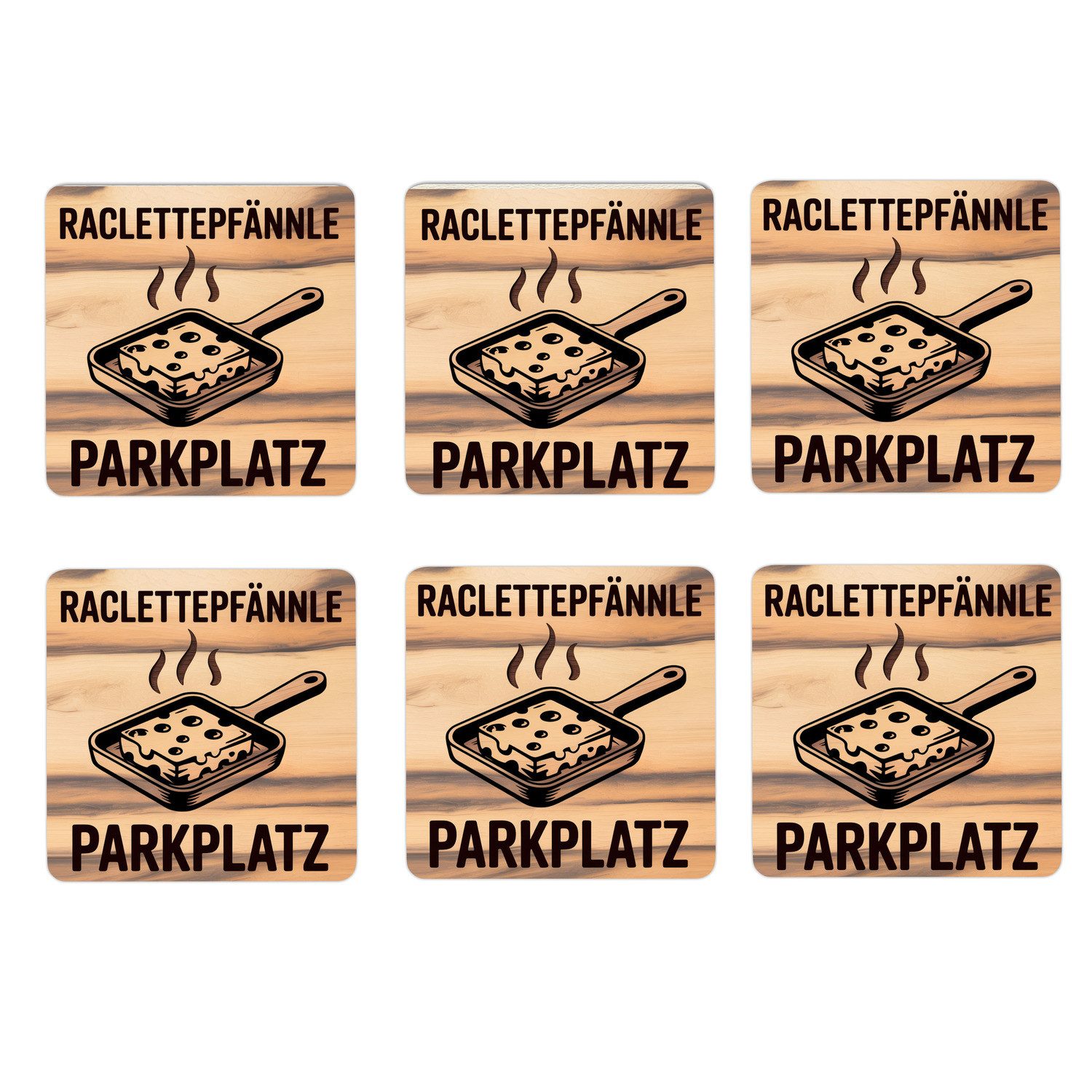 speecheese Glasuntersetzer Raclette-Pfännle 6er Set Untersetzer aus Holz