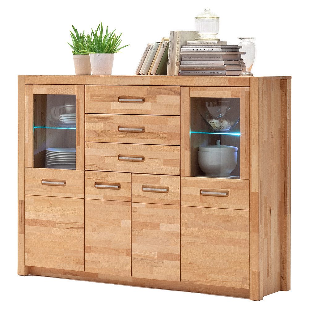 Lomadox Highboard FOSSANO-06, inkl. LED-Beleuchtung, Kernbuche massiv geölt günstig online kaufen