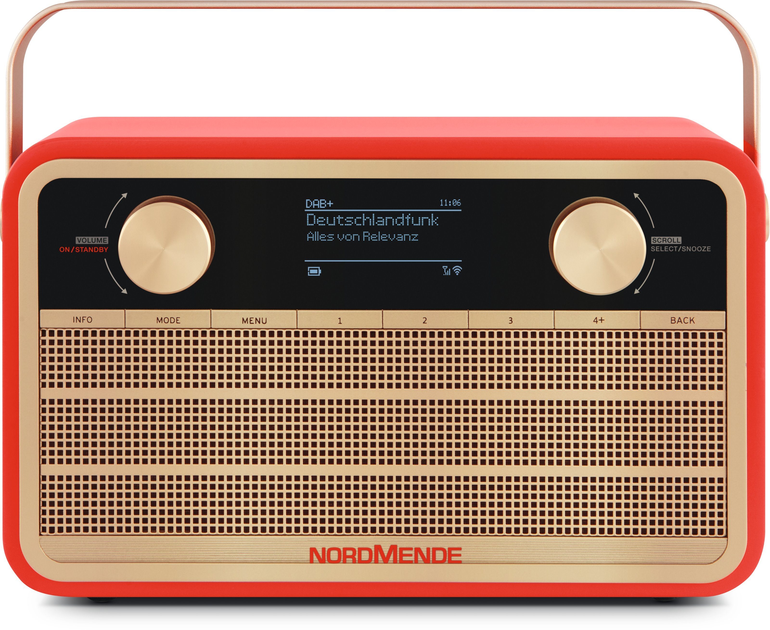 Nordmende Transita 121 IR Digitalradio (DAB) (Digitalradio (DAB), UKW mit RDS, Internetradio, 5,00 W, Metalltragegriff, Retro-Design) rot