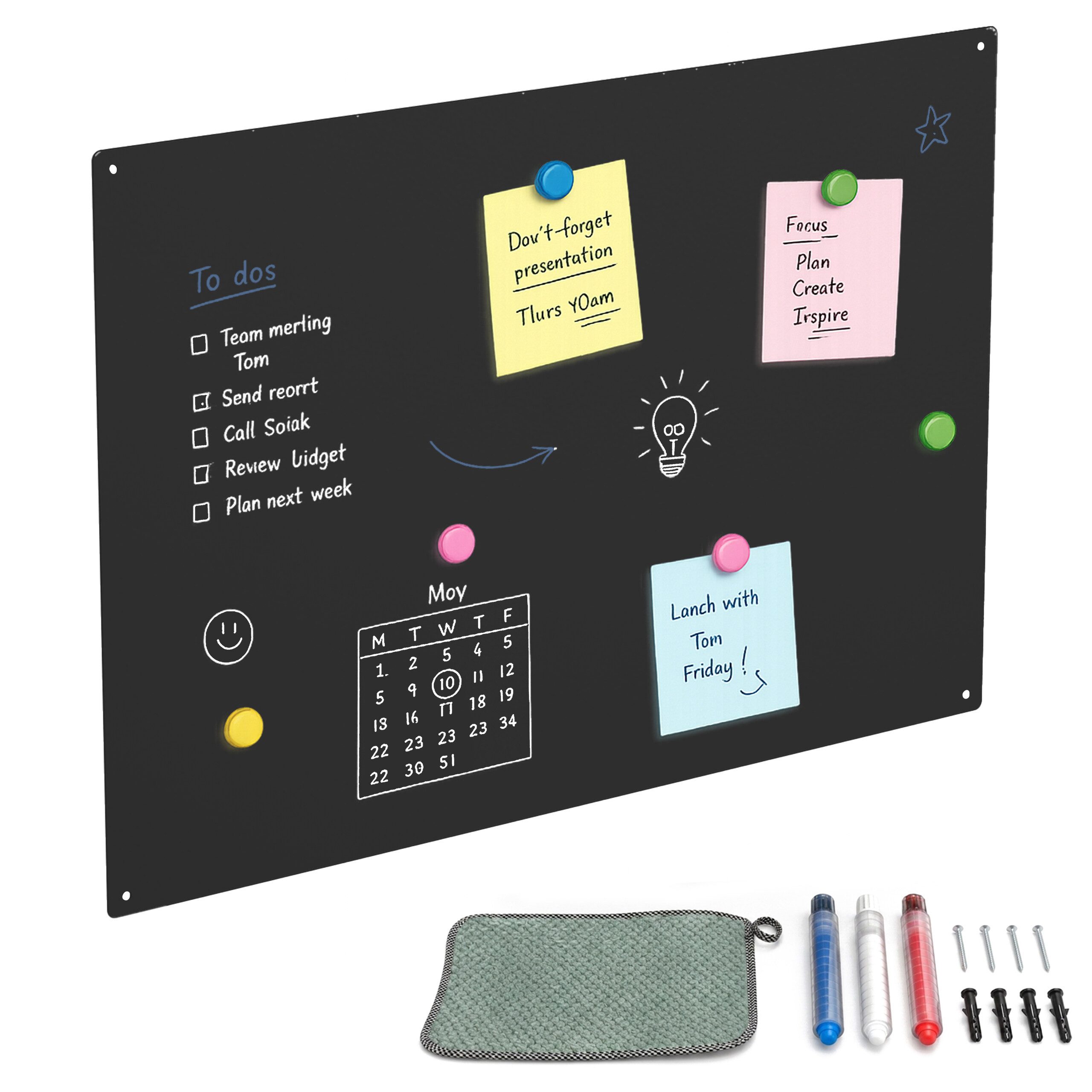 relaxdays Magnettafel Stahl beschreibbar, (13-tlg), schwarz, 60 x 40 cm