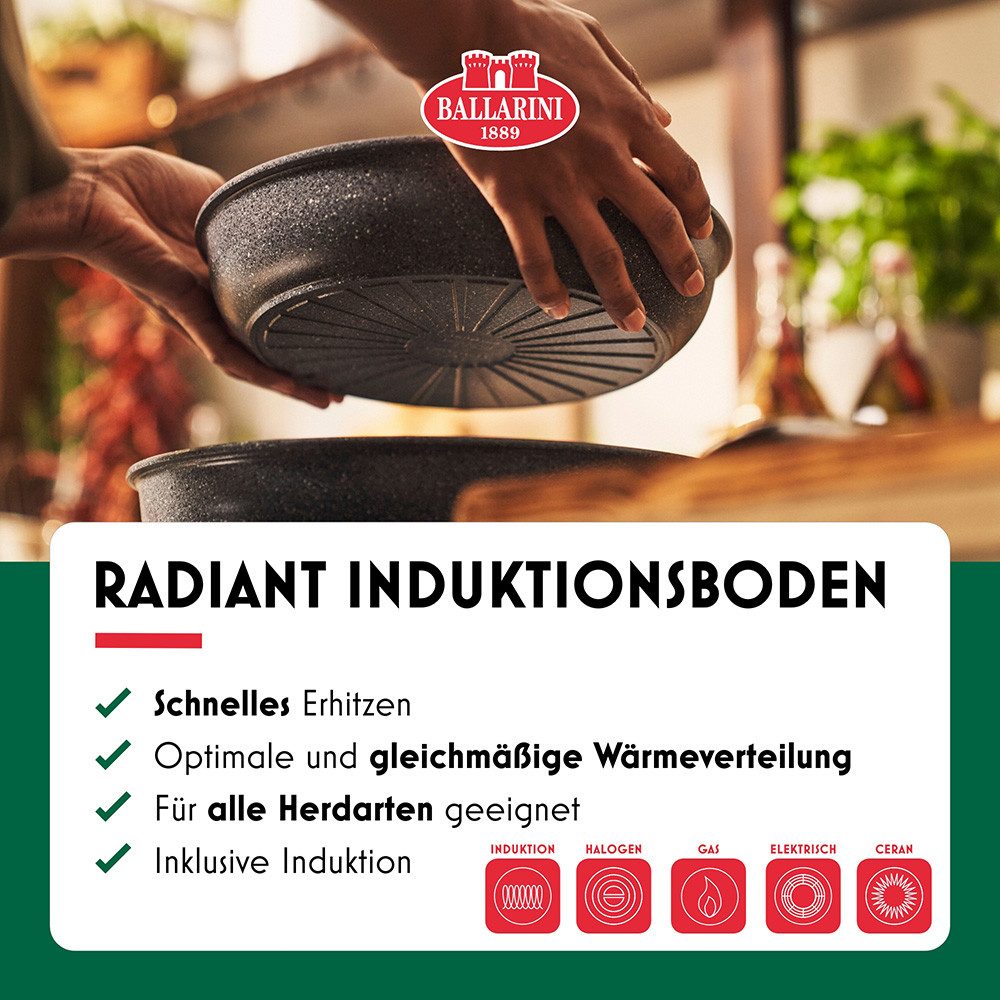 BALLARINI Pfannen-Set Bratpfanne Torre, Aluminium (Set, 4-tlg., 2 Griffe, 1 Bratpfanne 28 cm, 1 Bratpfanne 24 cm), Abnehmbarer Griff, Keramikbeschichtung, Made in Italy, stapelbar