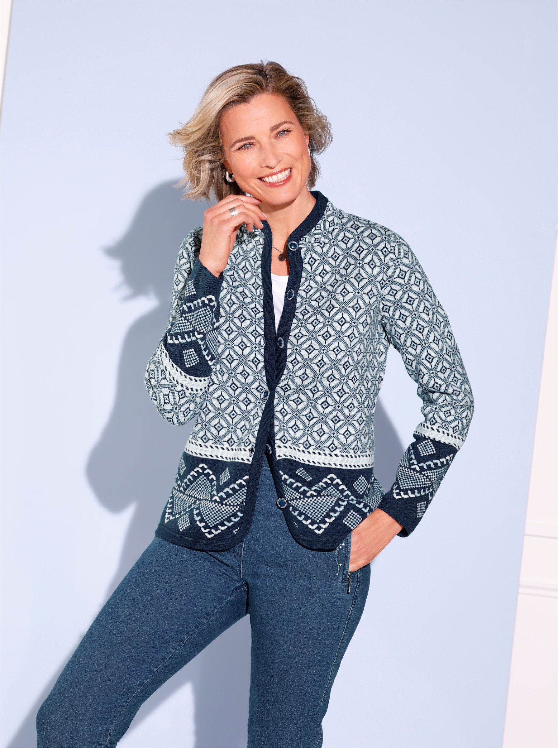 Sieh an! Strickjacke Strickjacke Langarm Jacquard