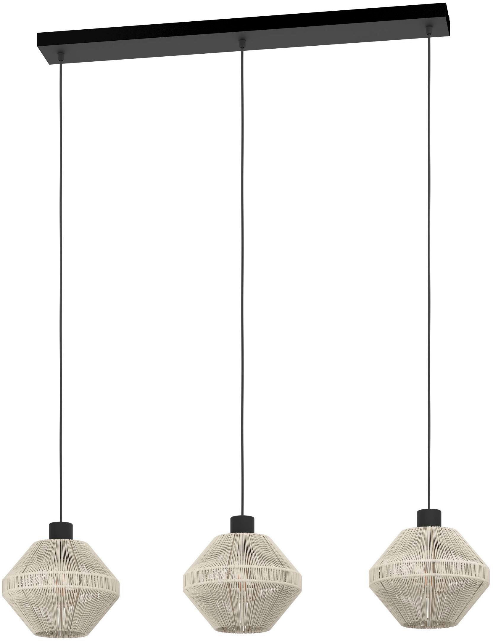 EGLO Hängeleuchte Midsumer Hängelampe, Esszimmerlampe japanisch, Metall und Textil, E27, ohne Leuchtmittel, Hängeleuchte - L92 x B22 x H110 cm - schwarz - 3X40W exkl.