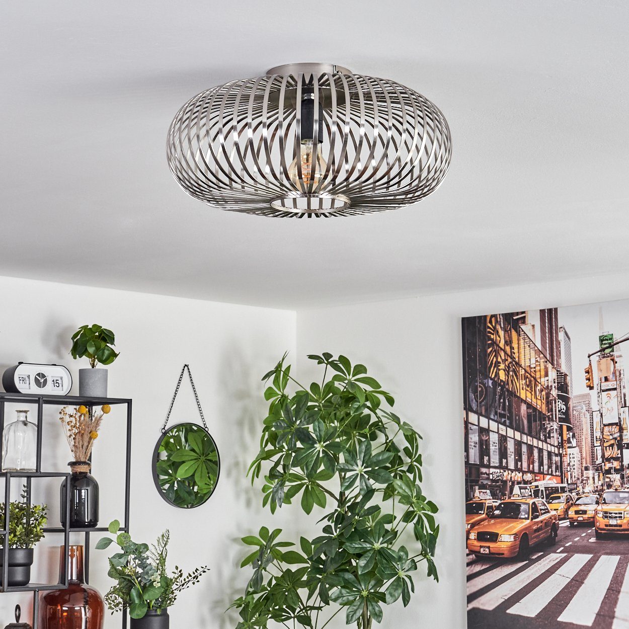 hofstein Deckenleuchte moderne Deckenlampe aus Metall in Silberfarben, ohne Leuchtmittel, Deckenleuchte Lichteffekt, Ø40,5cm, 1x E27, ohne Leuchtmittel