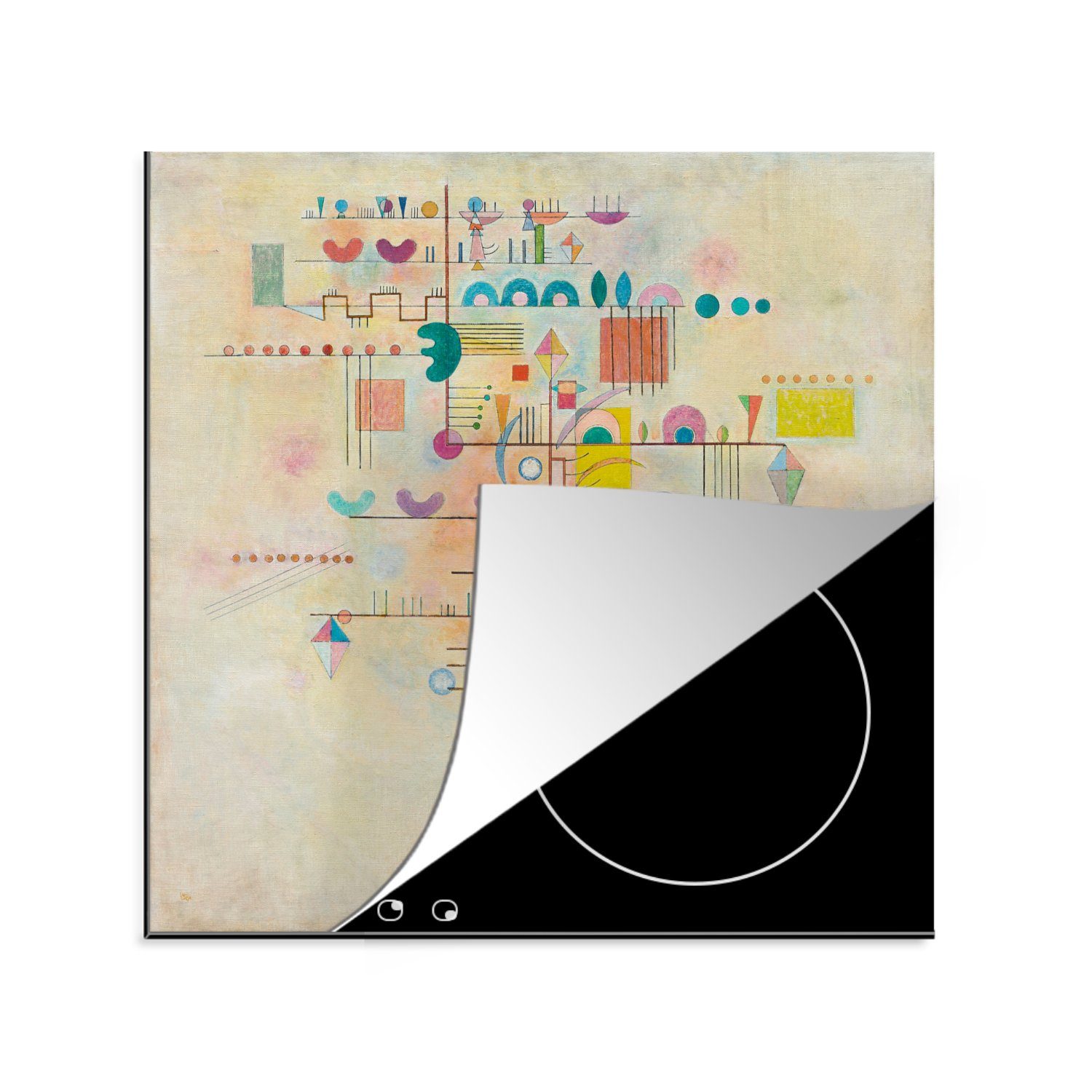 küche Herdblende-/Abdeckplatte 78x78 (1 MuchoWow - für Ceranfeldabdeckung, Vinyl, cm, Kandinsky, Sanfter Akzent tlg), Arbeitsplatte