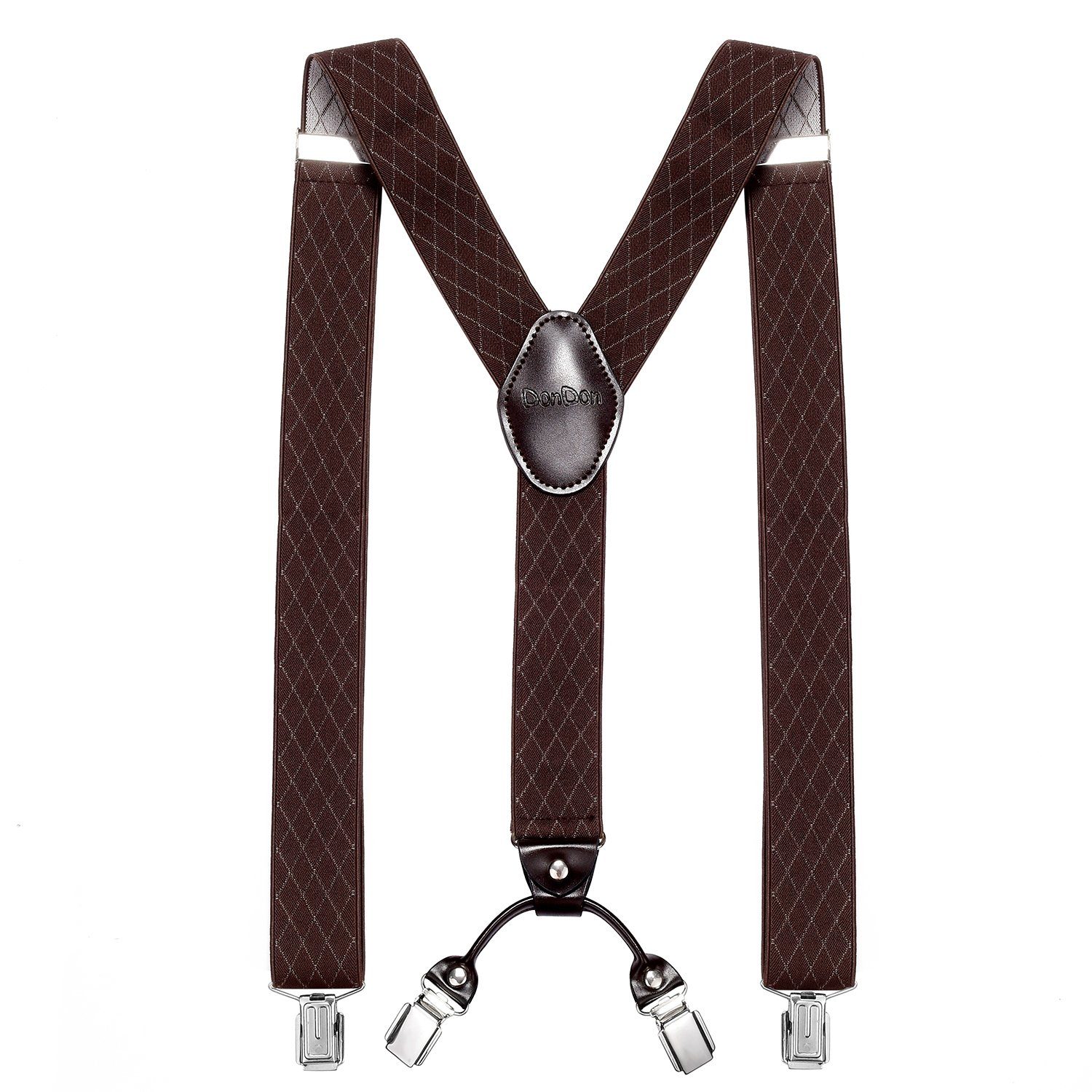 DonDon Hosenträger für Herren 3,5 cm breit 4 Clips mit braunem Leder längenverstellbar (1-St) Y-Form, verstellbar mit Clipverschluß, elastisch – Bild 2 von 5